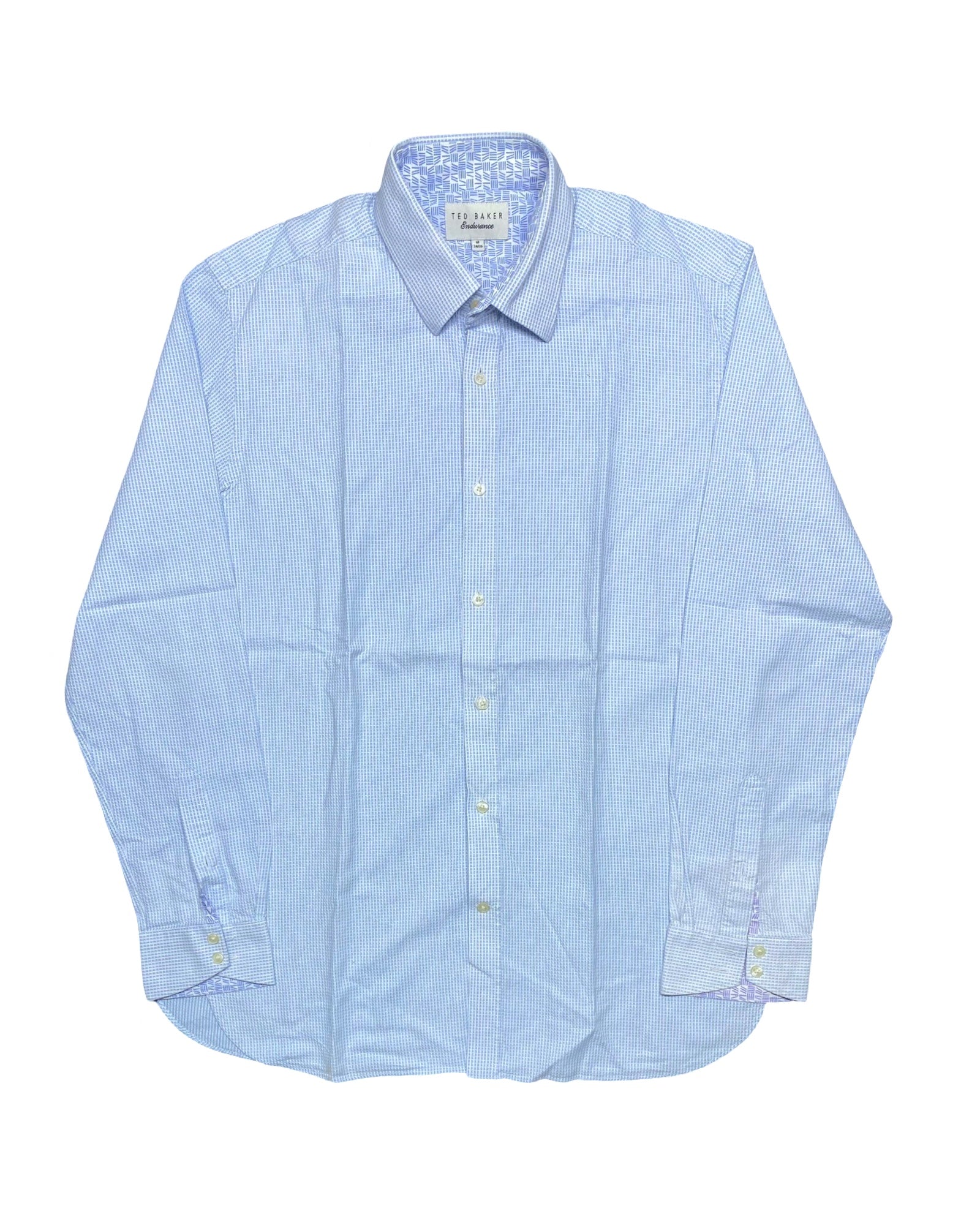 Ted Baker Blue Micro Check Shirt | Medium | Chest 21.5”