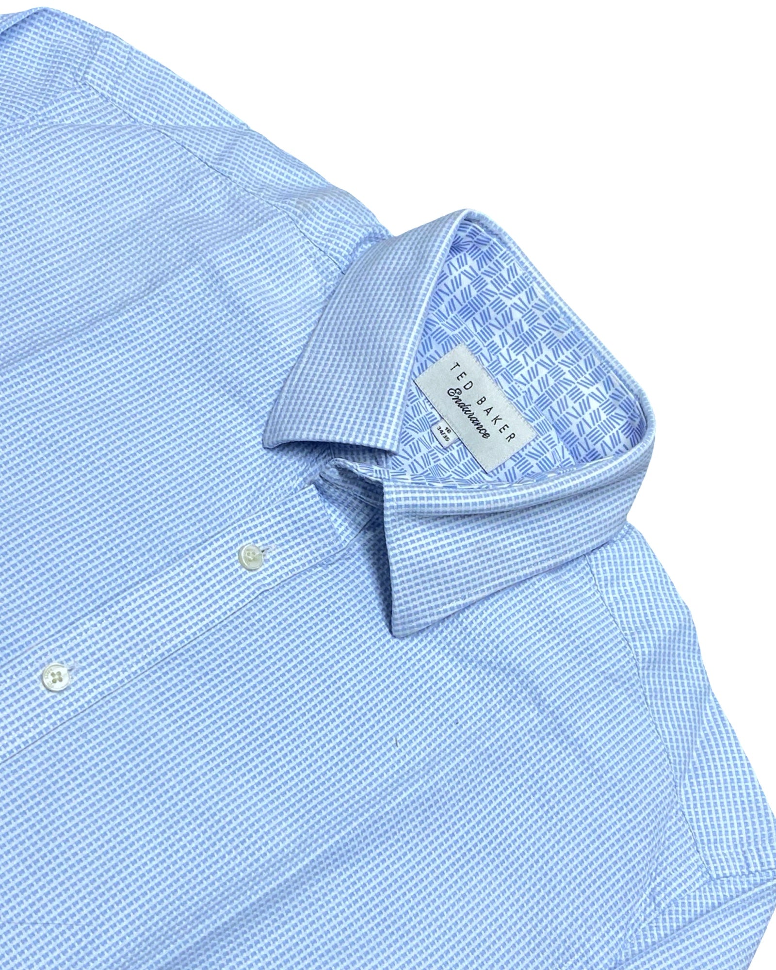 Ted Baker Blue Micro Check Shirt | Medium | Chest 21.5”