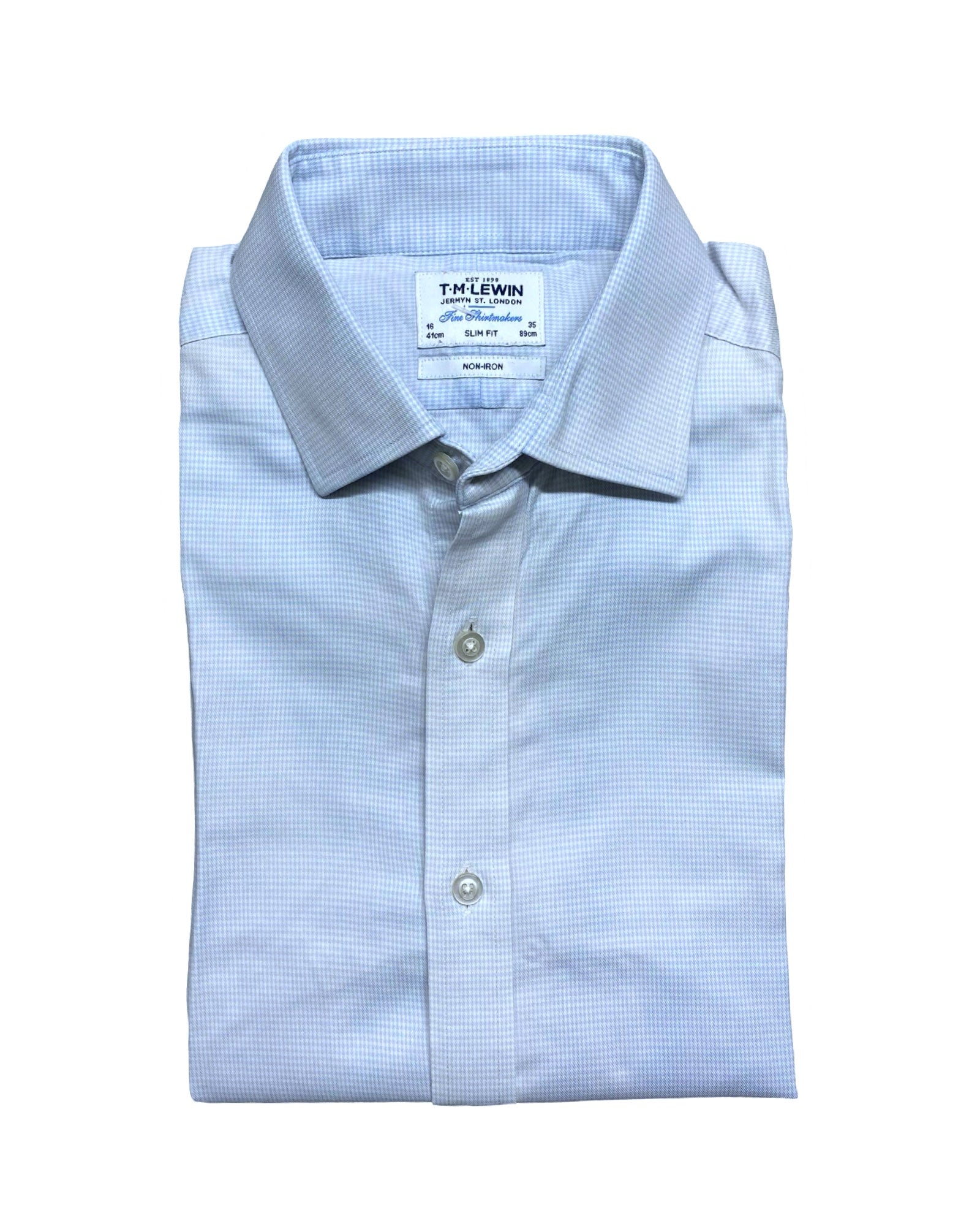 T.M. Lewin Light Blue Check Shirt | Large | Chest 23”