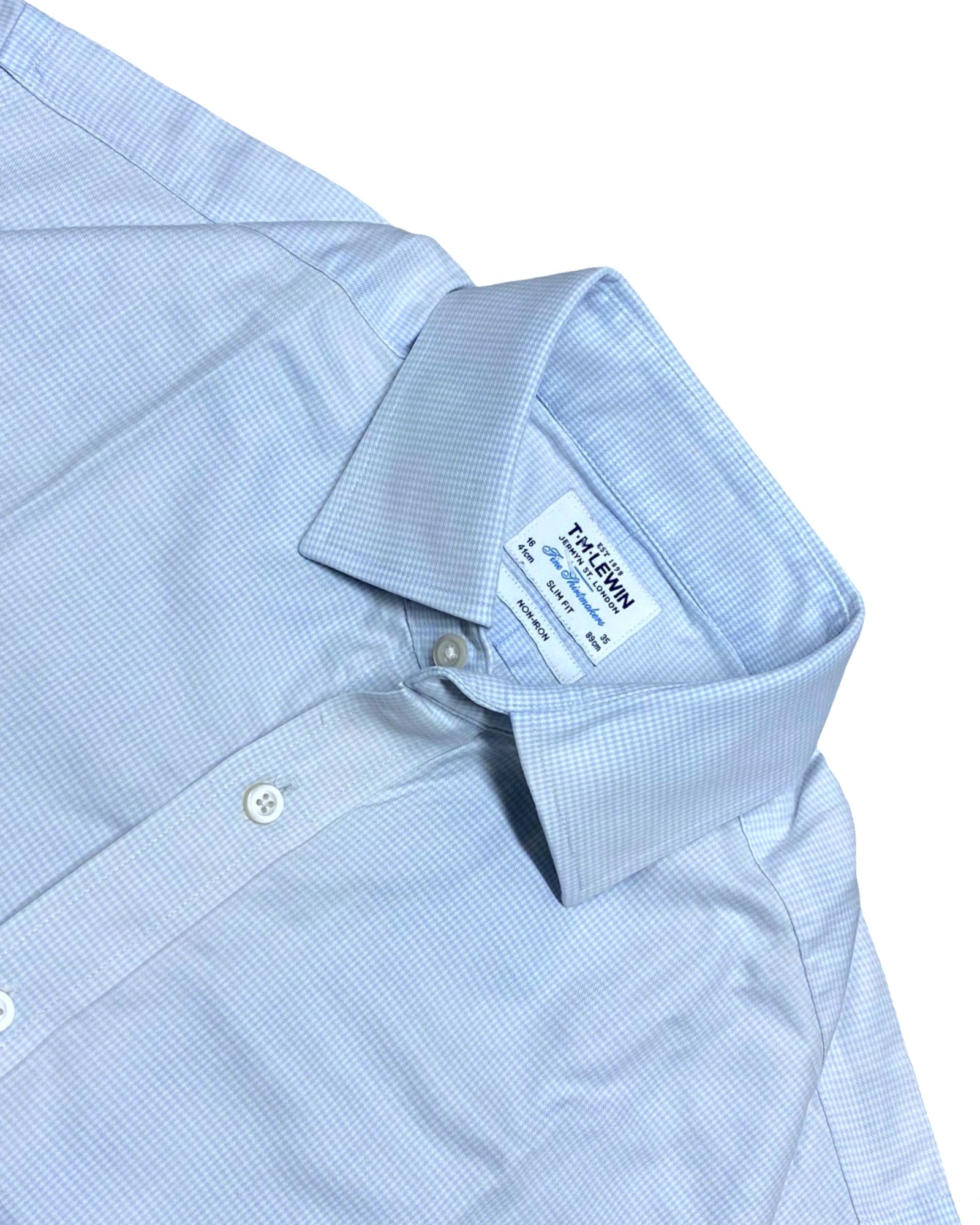 T.M. Lewin Light Blue Check Shirt | Large | Chest 23”