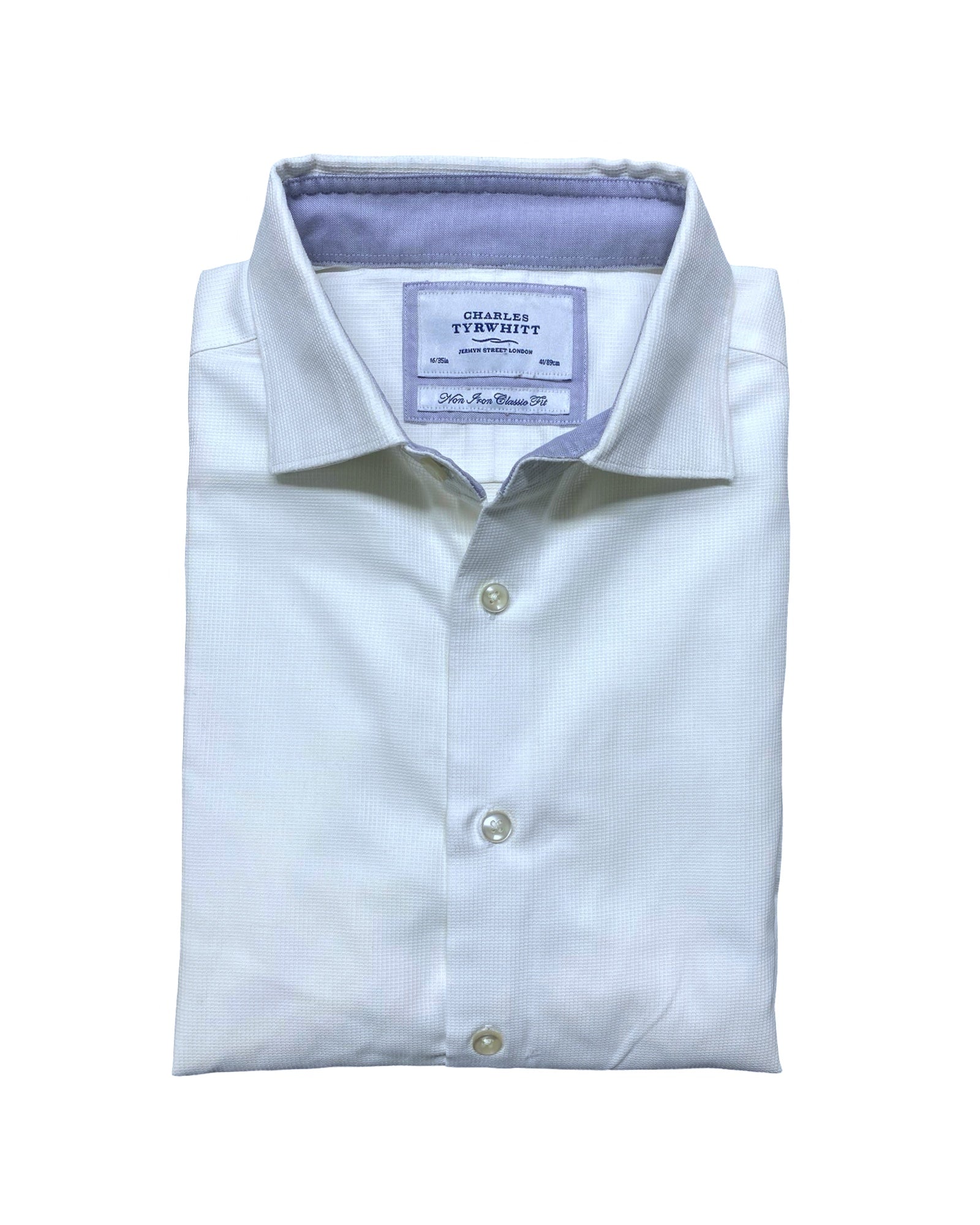 Charles Tyrwhitt White Cotton Shirt with Contrast Inner Collar | Large | Chest 23.5”