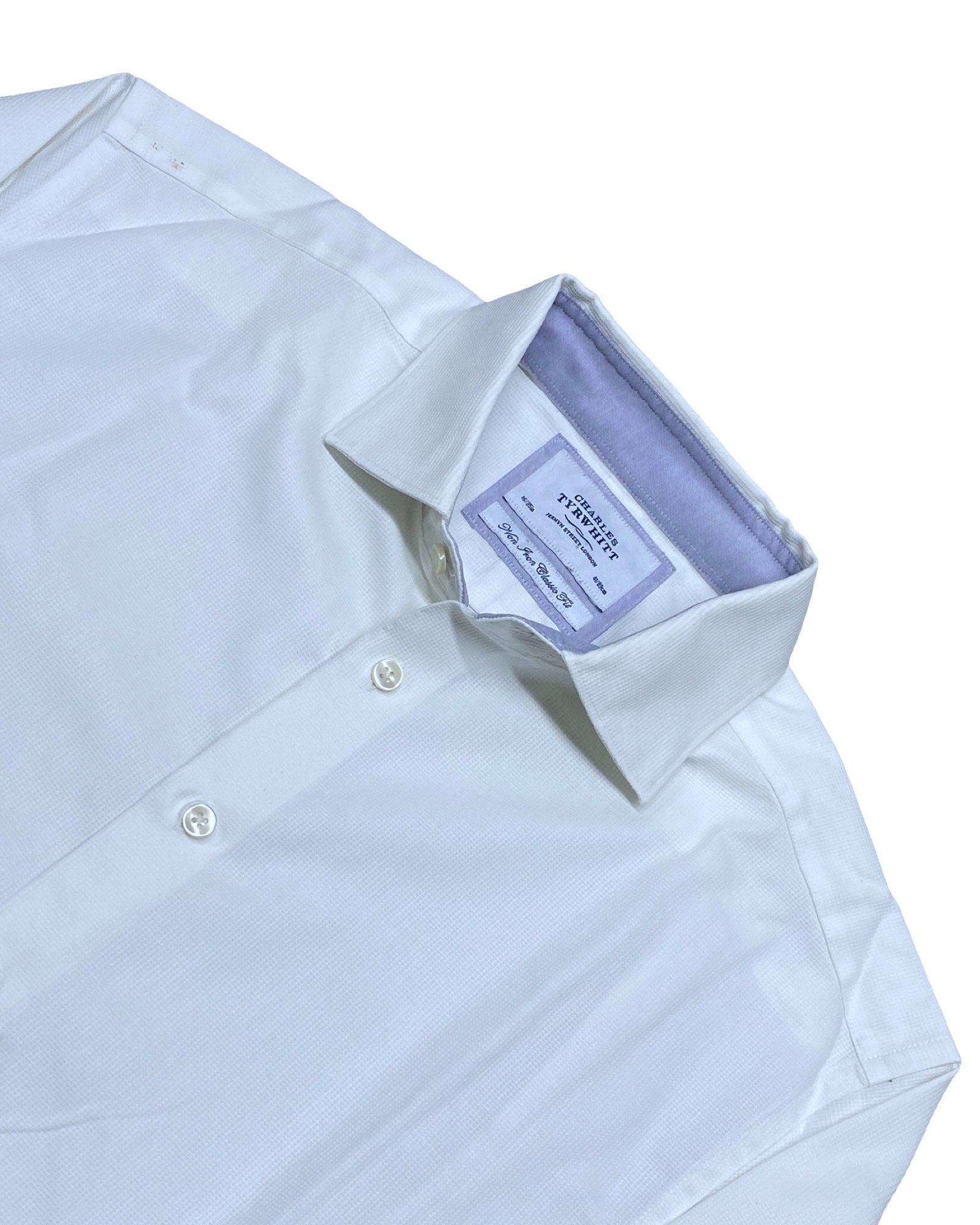 Charles Tyrwhitt White Cotton Shirt with Contrast Inner Collar | Large | Chest 23.5”