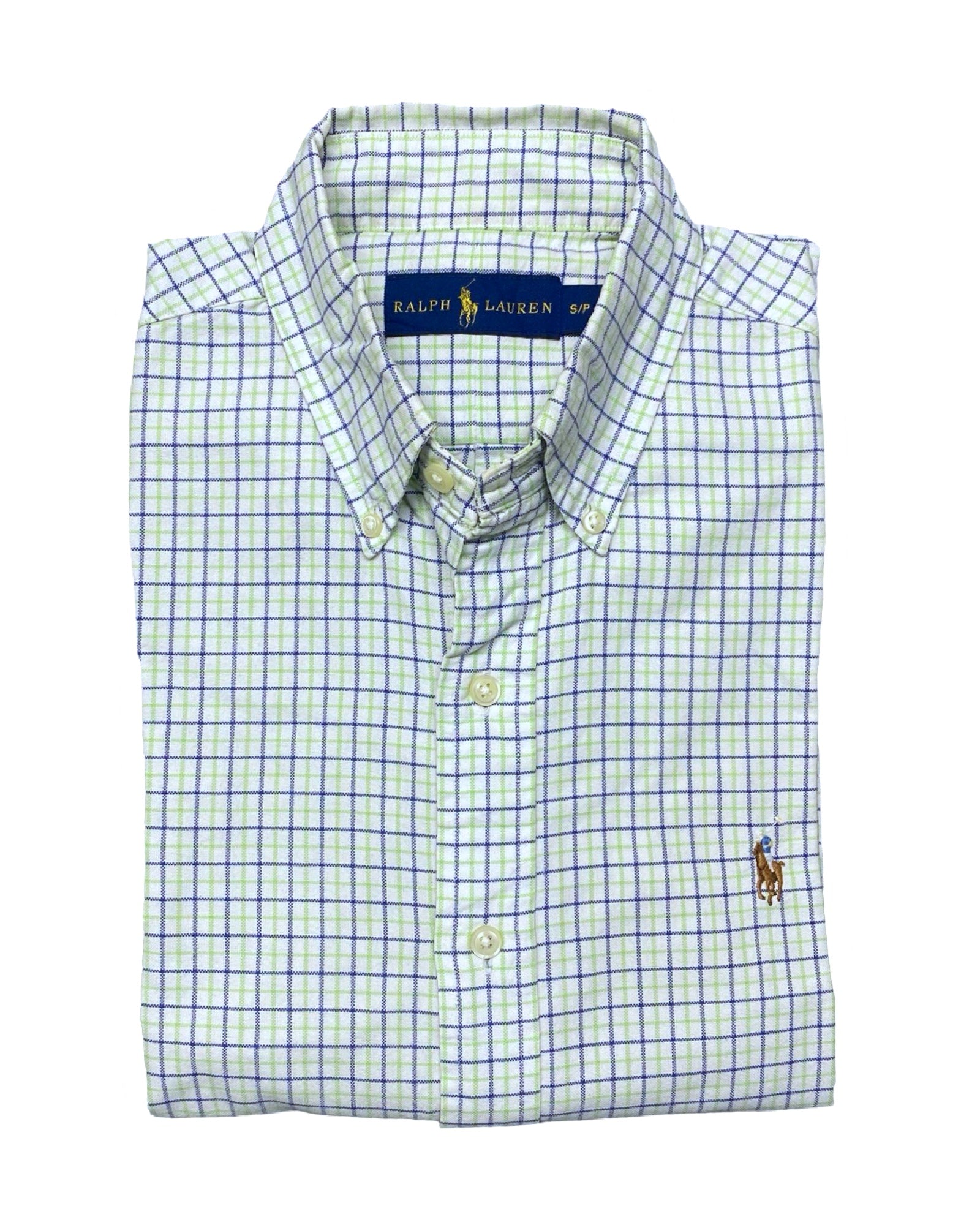 Ralph Lauren Light Green Plaid Button-Down Shirt | Medium | Chest 21”