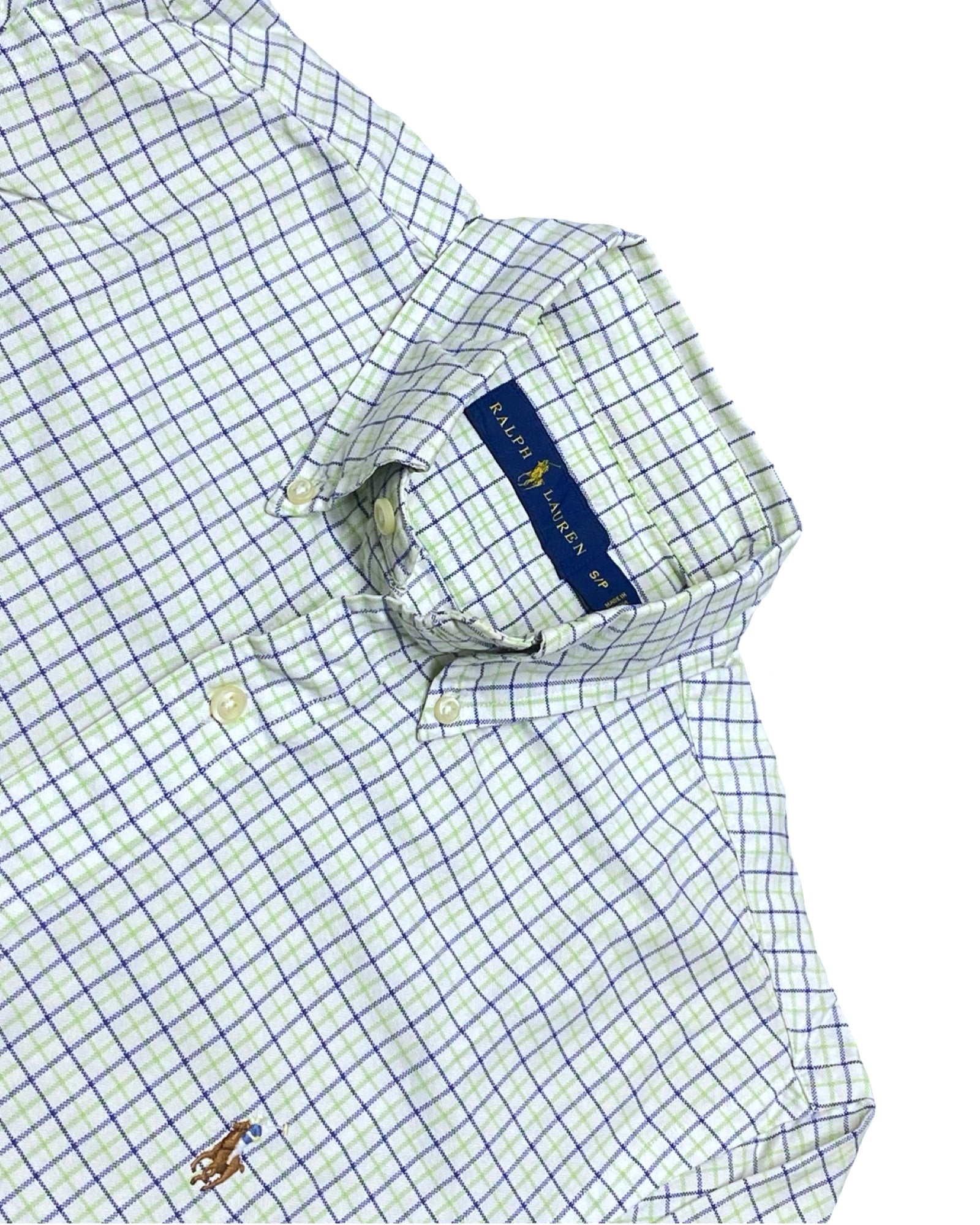 Ralph Lauren Light Green Plaid Button-Down Shirt | Medium | Chest 21”