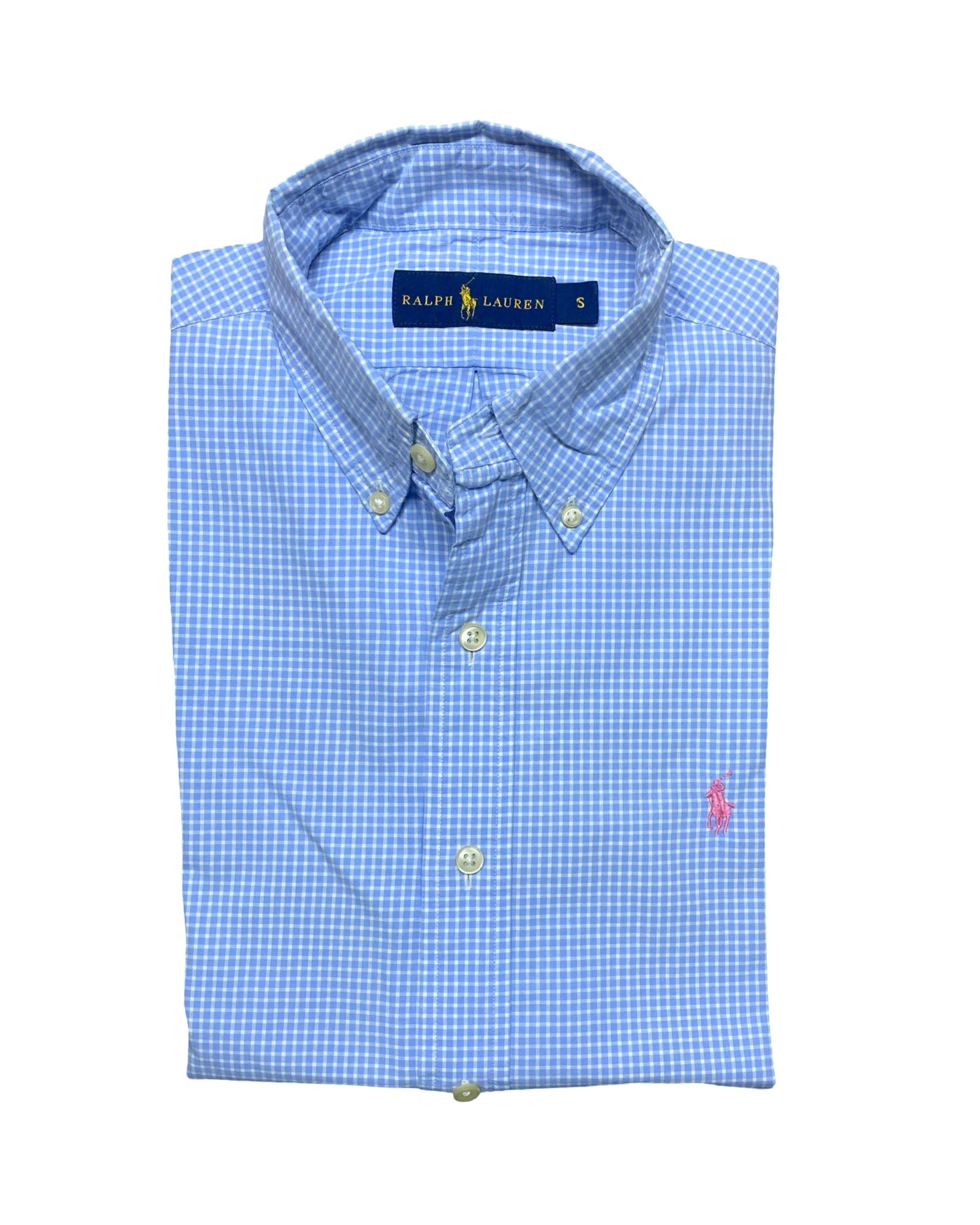 Ralph Lauren Blue Gingham Check Button-Down Shirt | Medium | Chest 21”