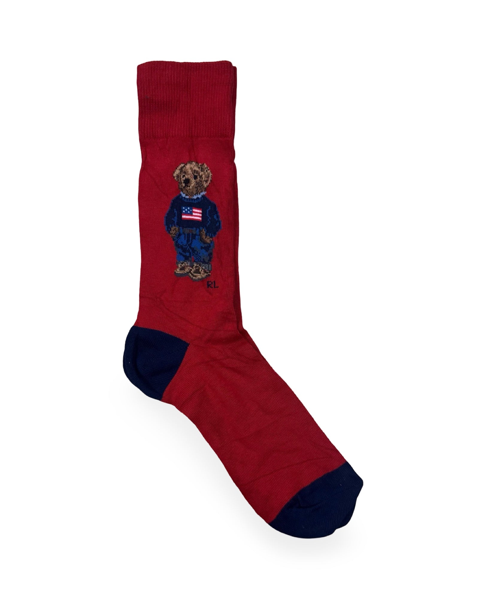 Ralph Lauren Red Polo Bear American Flag Factory Leftover Socks