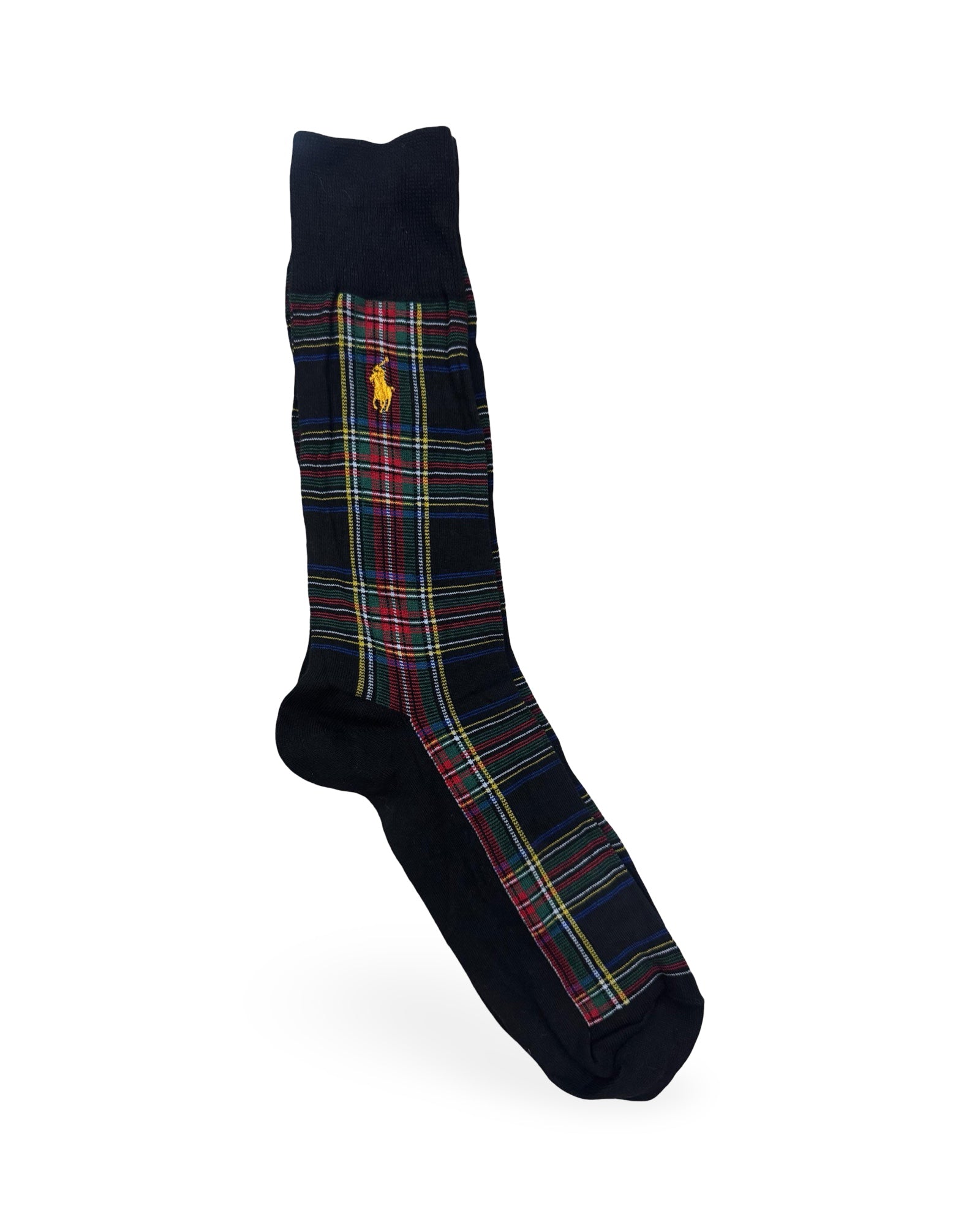 Ralph Lauren Tartan Plaid Socks – Black with Gold Pony | Factory Leftovers