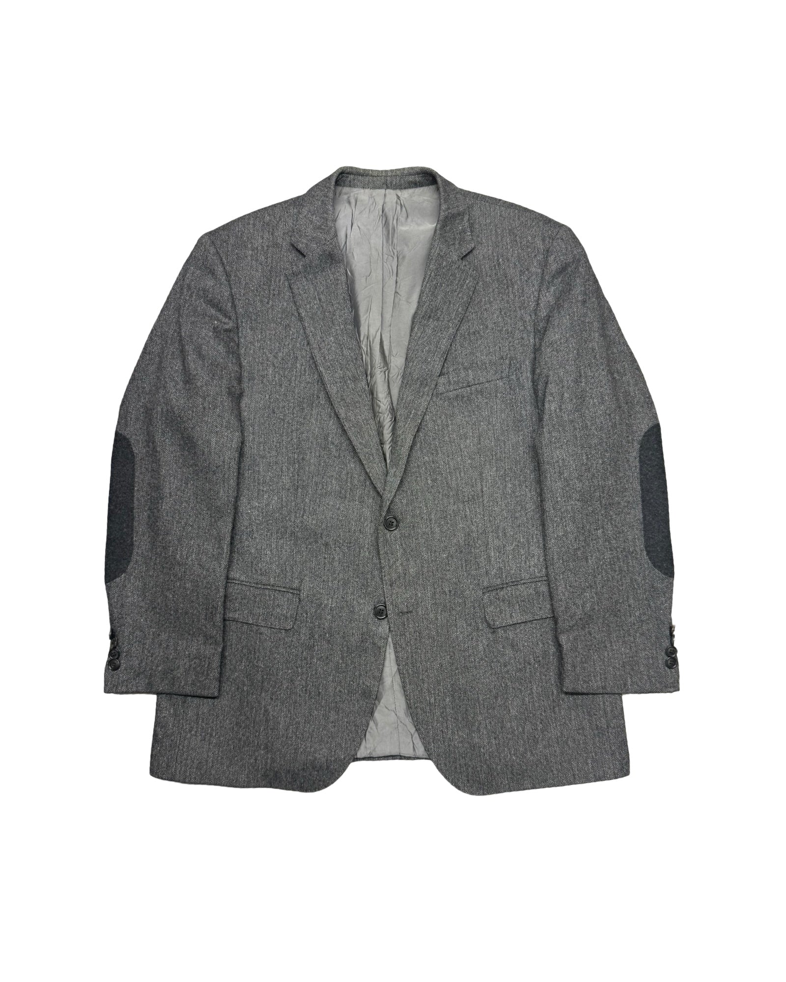 Hugo Boss Grey Herringbone Pattern Virgin Wool Blazer | US 42R (Medium)