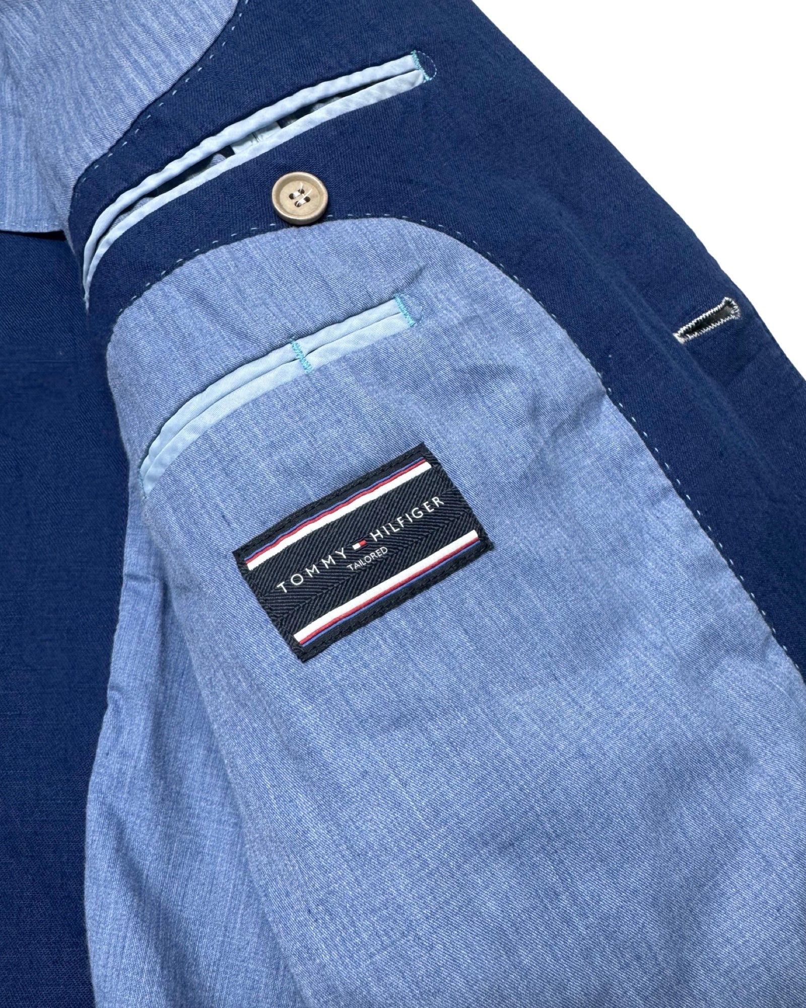 Tommy Hilfiger Blue Linen-Cotton Blazer with Elbow Patches | Size 52 (Large)