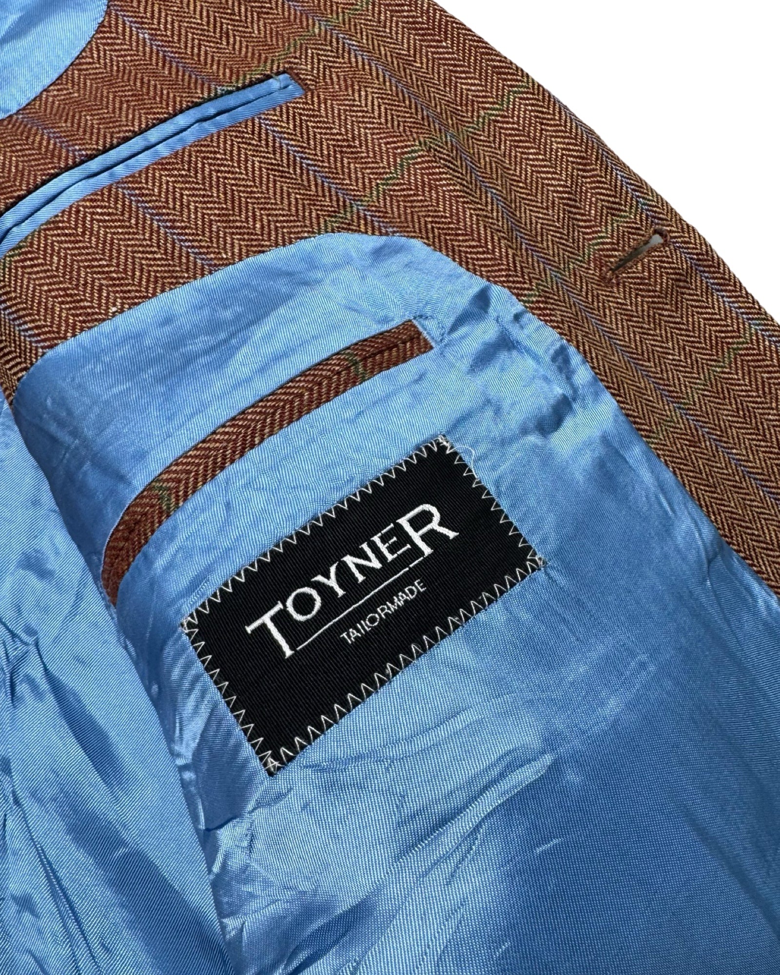 Toyner Rust Herringbone Blazer | Red/Green Windowpane Check | Pure Silk | Size Medium/Large