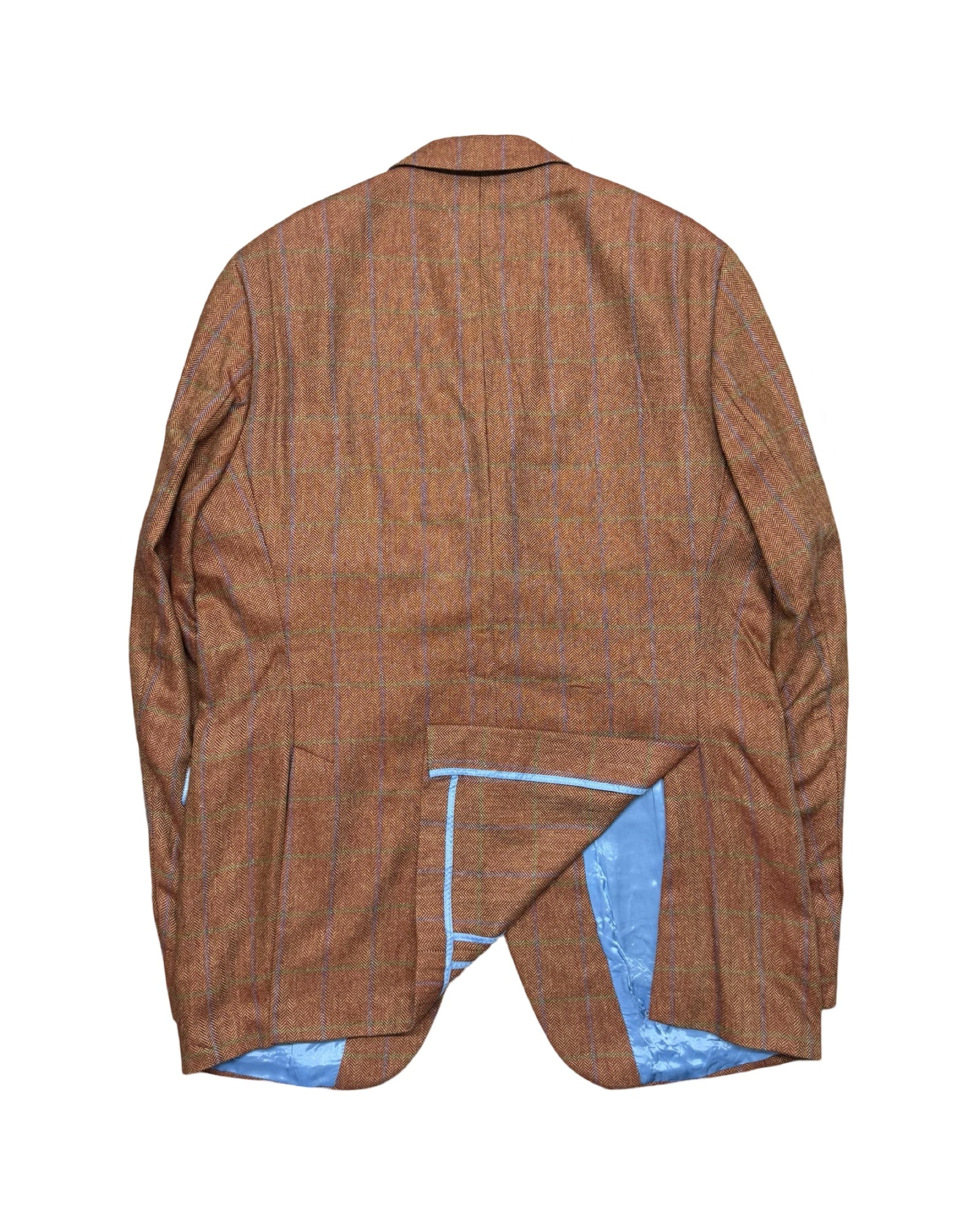 Toyner Rust Herringbone Blazer | Red/Green Windowpane Check | Pure Silk | Size Medium/Large