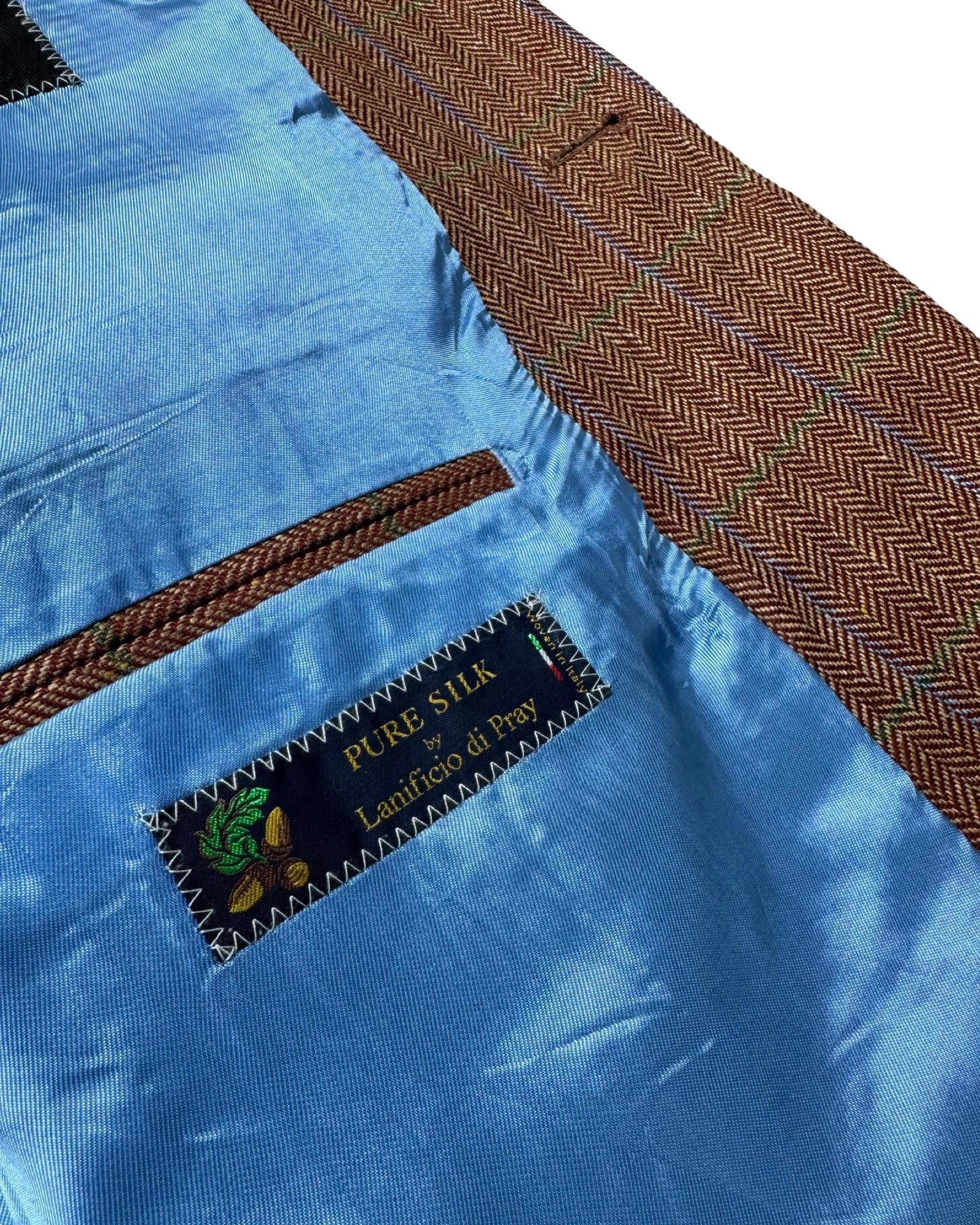 Toyner Rust Herringbone Blazer | Red/Green Windowpane Check | Pure Silk | Size Medium/Large