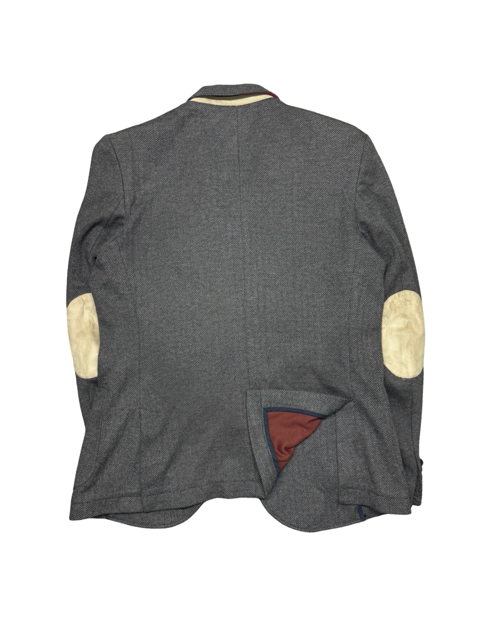 Zara Man Brown/Grey Herringbone Blazer | Suede Elbow Patches | Size 54 (Medium/Large)