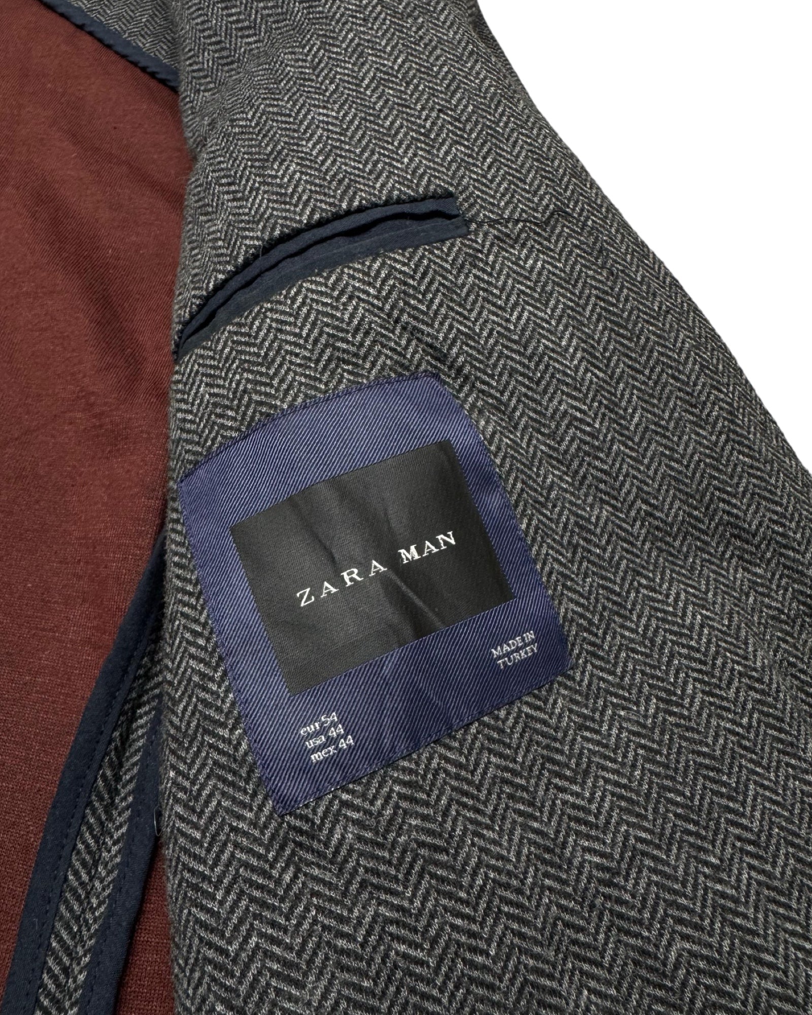 Zara Man Brown/Grey Herringbone Blazer | Suede Elbow Patches | Size 54 (Medium/Large)