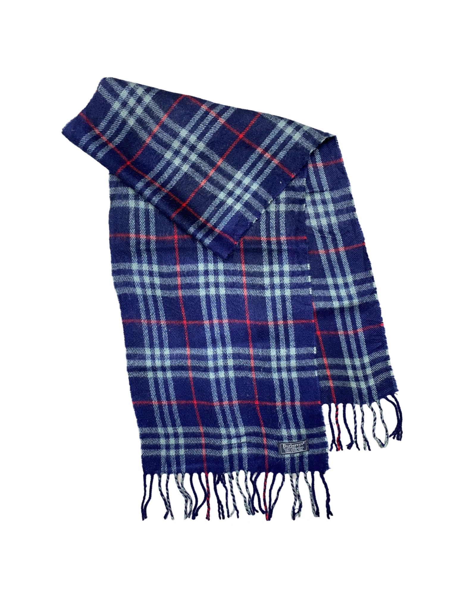 Burberry Vintage Check Wool Scarf | Navy Blue & Red Plaid | 100% Lambswool (0164)