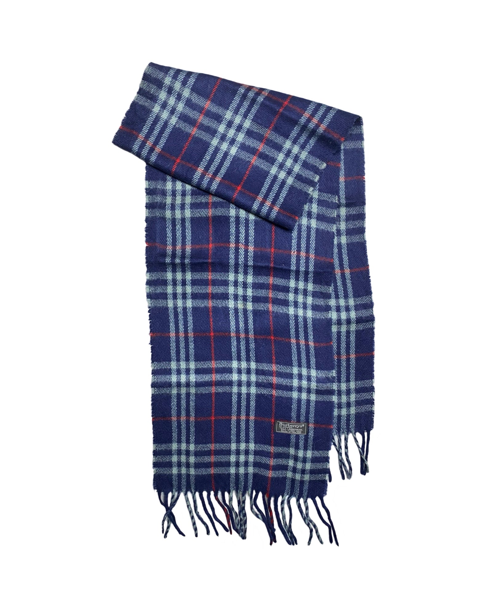 Burberry Vintage Check Wool Scarf | Navy & Red Tartan | 100% Lambswool (0172)