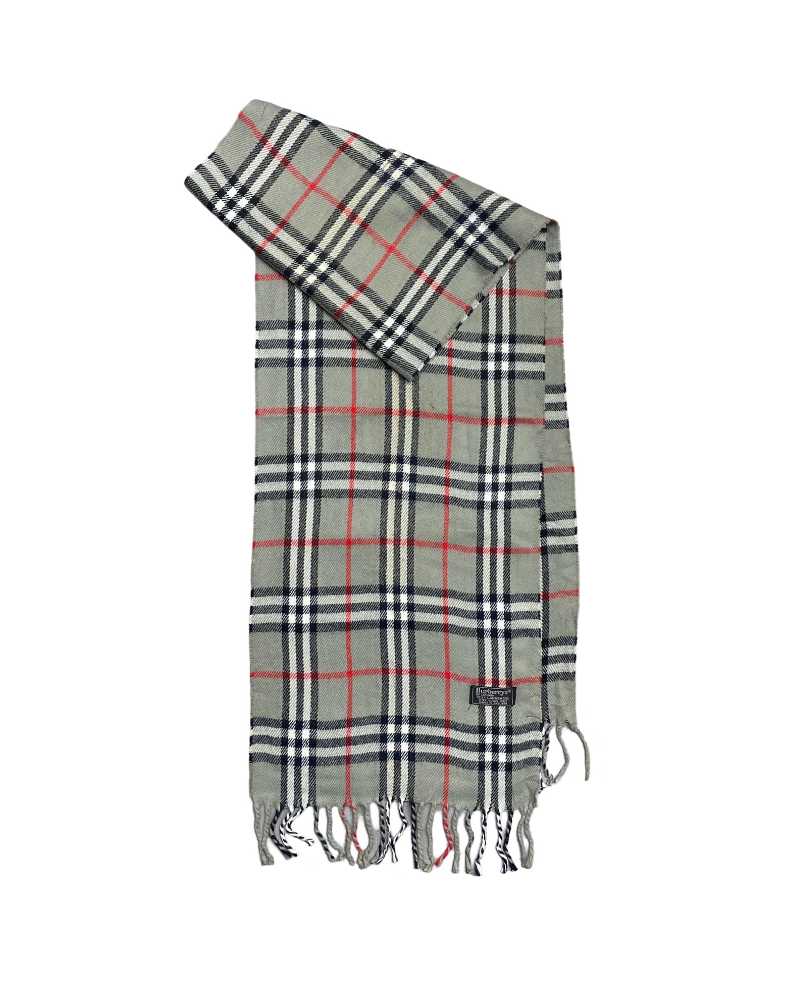 Burberry Vintage Check Wool Scarf | Light Gray Nova Check | 100% Lambswool (0177)