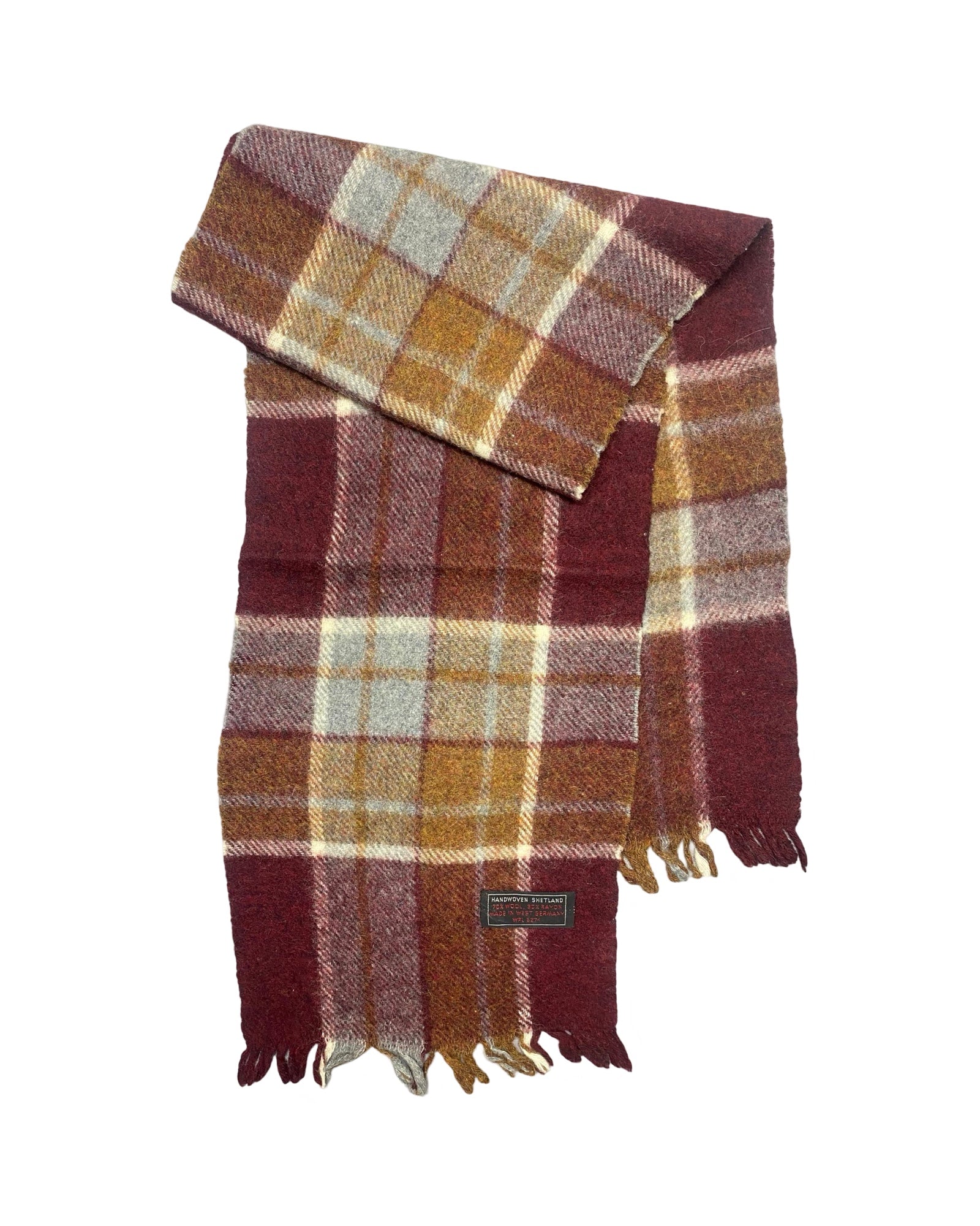 Handwoven Shetland Wool Scarf | Vintage Plaid | 00190
