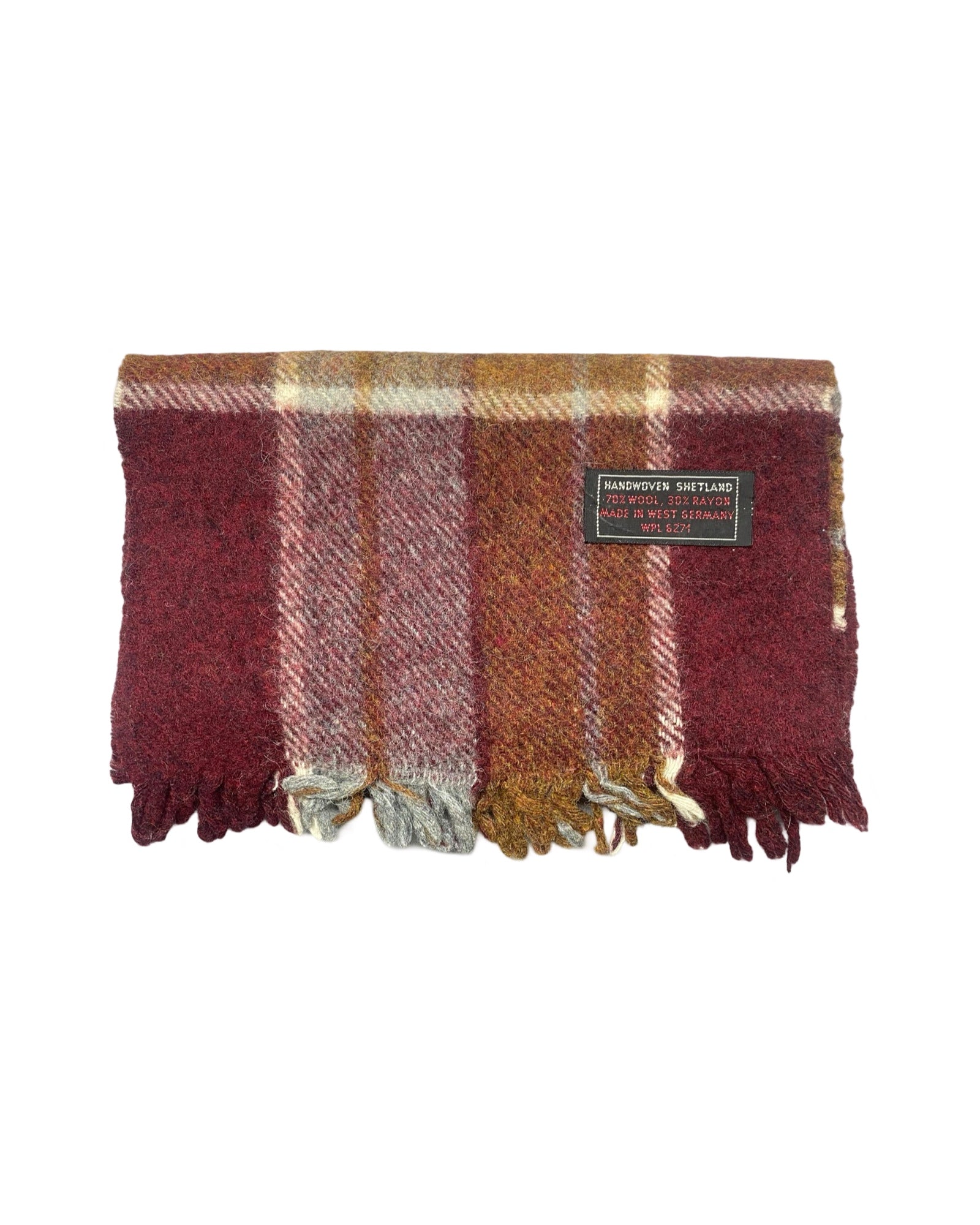 Handwoven Shetland Wool Scarf | Vintage Plaid | 00190