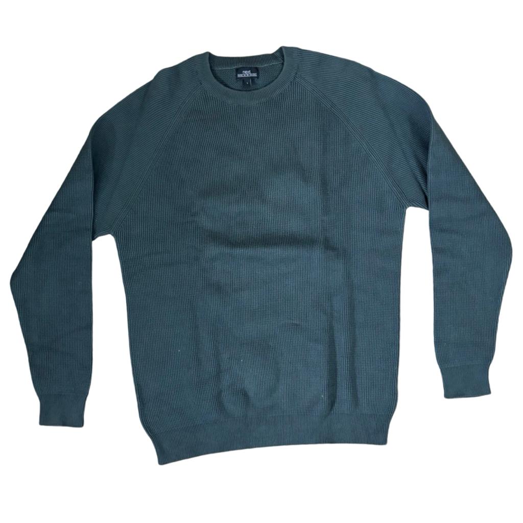 NEXT Dark Green Sweater Self-Stripes Medium