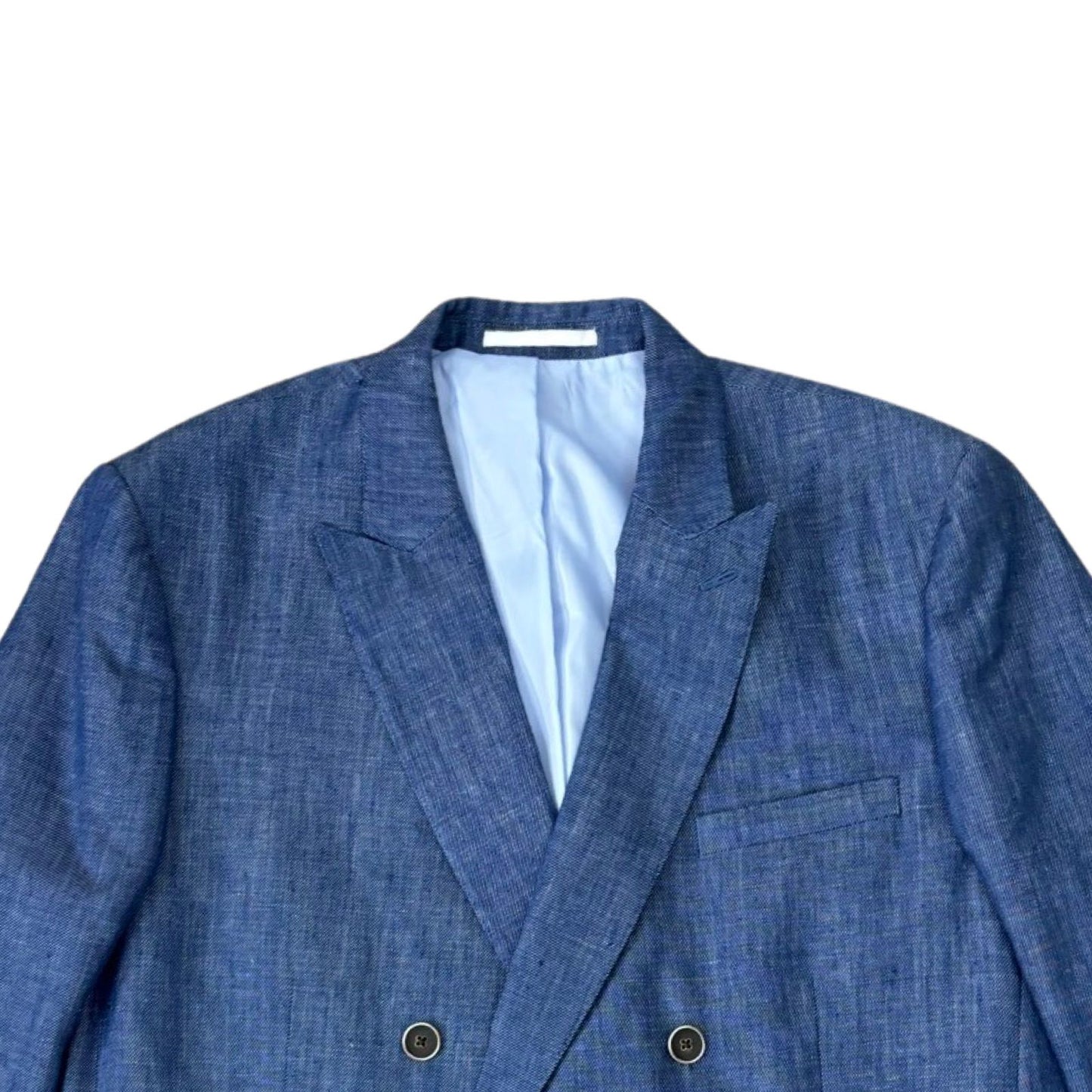 Marks & Spencer Sky Blue Textured Linen Miracle Double Breasted Blazer  Chest 22" Length 38.5" Sleeves 25"