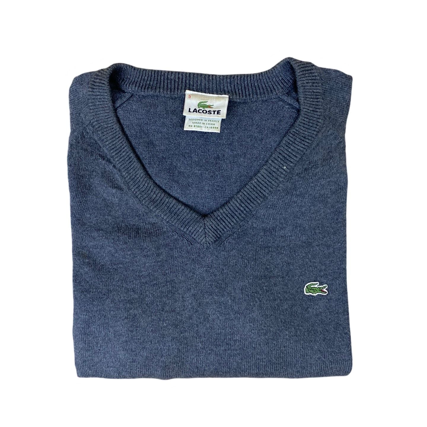 Lacoste Vintage Navy V-Neck Sweater | XL