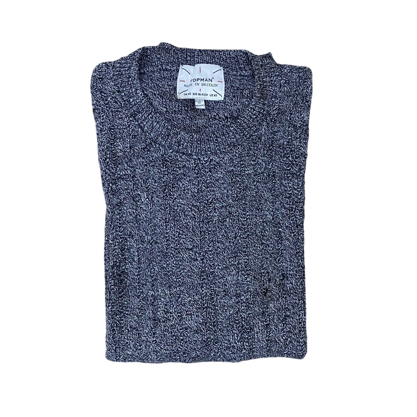 Topman Charcoal Grey Cable-Knit Crewneck Sweater | Small