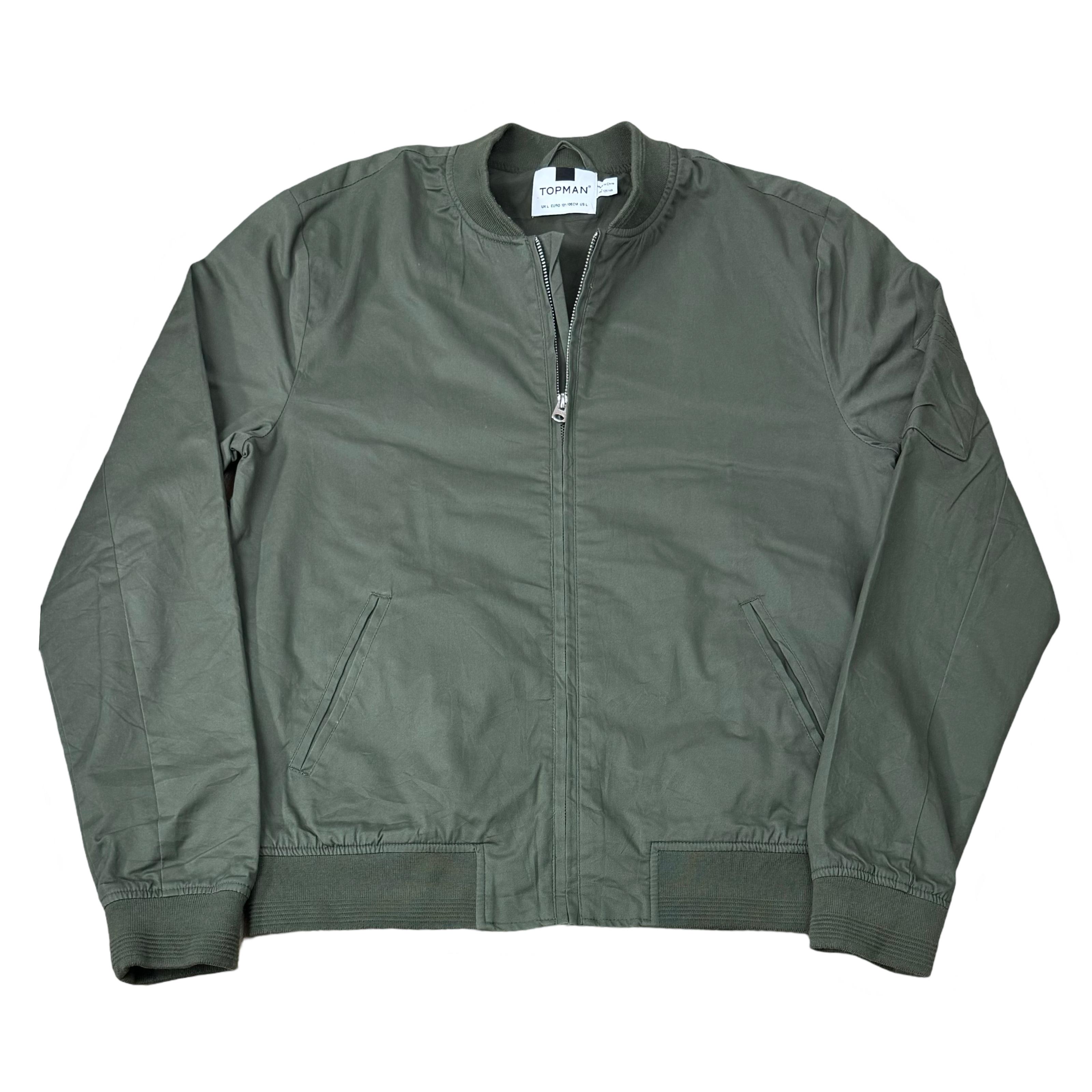 Topman Green Cotton Bomber Jacket | Medium