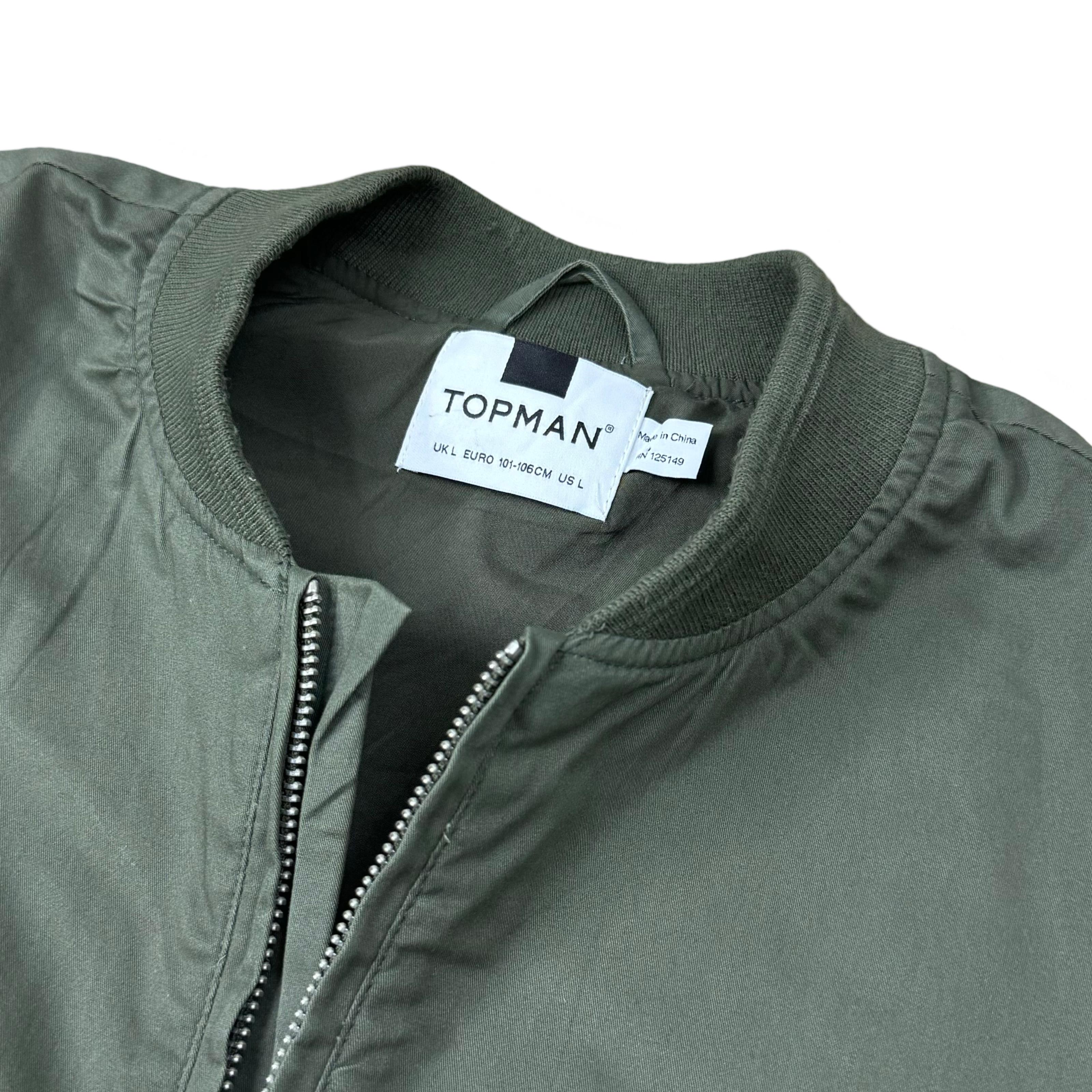 Topman Green Cotton Bomber Jacket | Medium