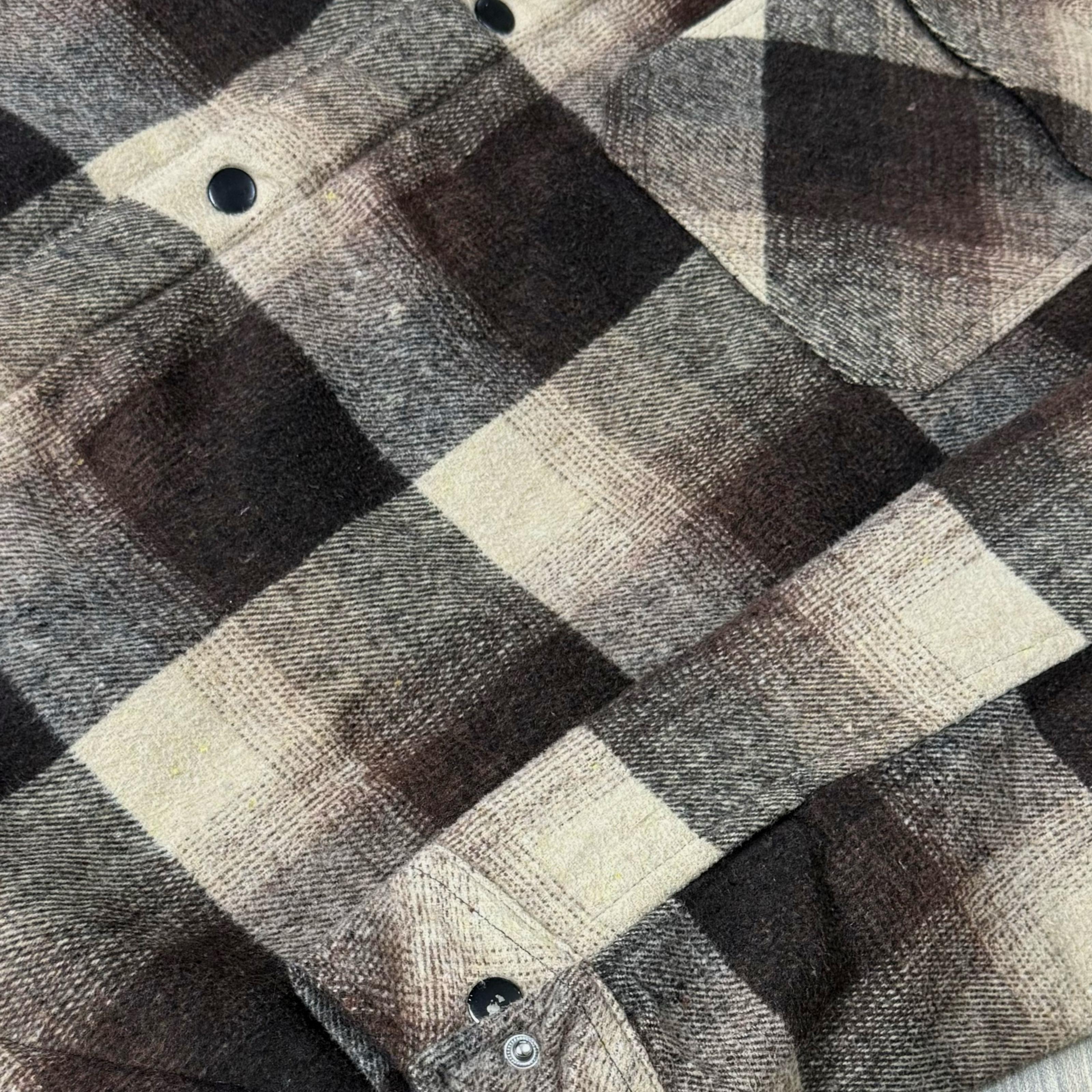 Nerve Brown/Beige Check Wool Blend Overshirt with Faux Shearling Lining | Large