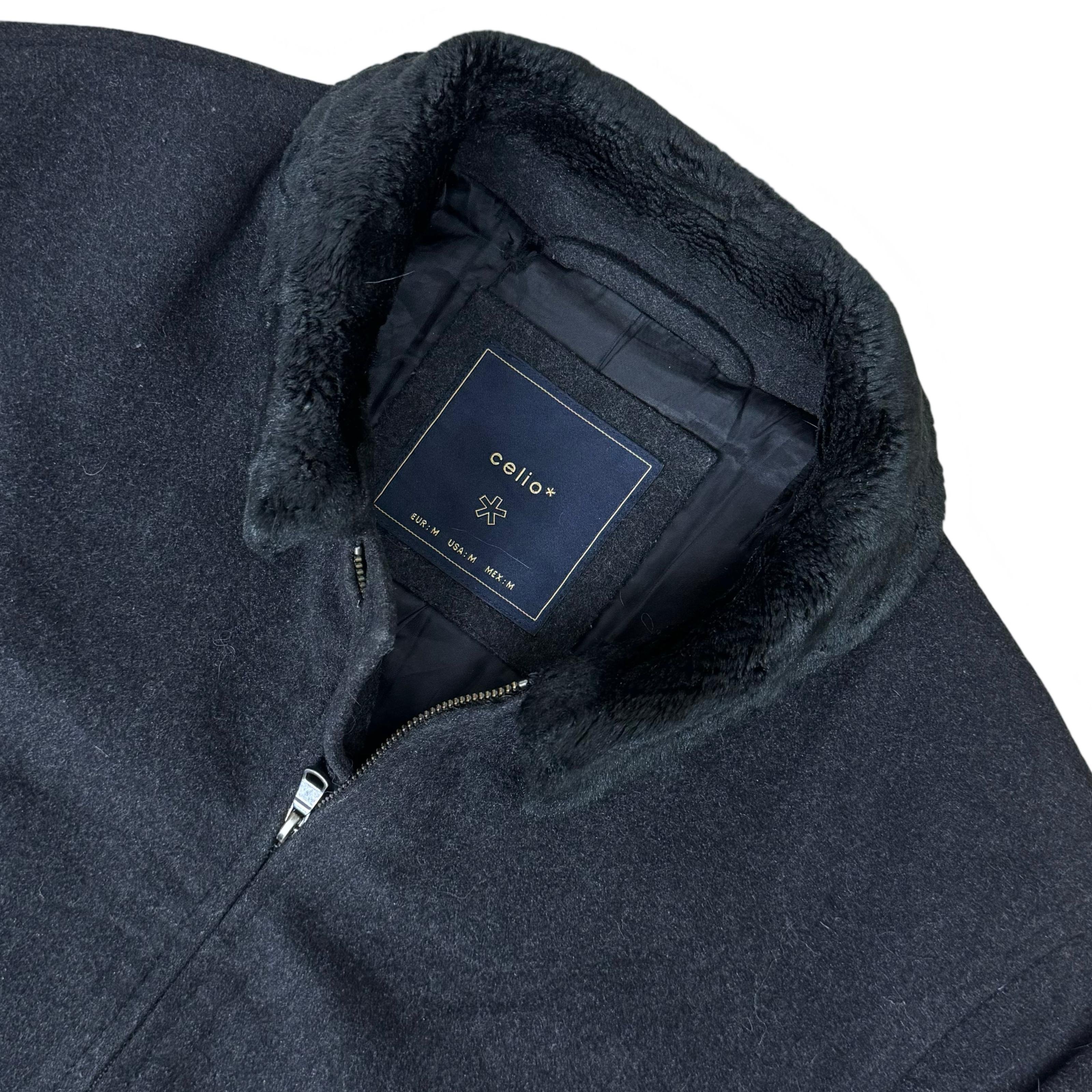 Celio Wool Blend Harrington Jacket with Faux Fur Collar | Medium