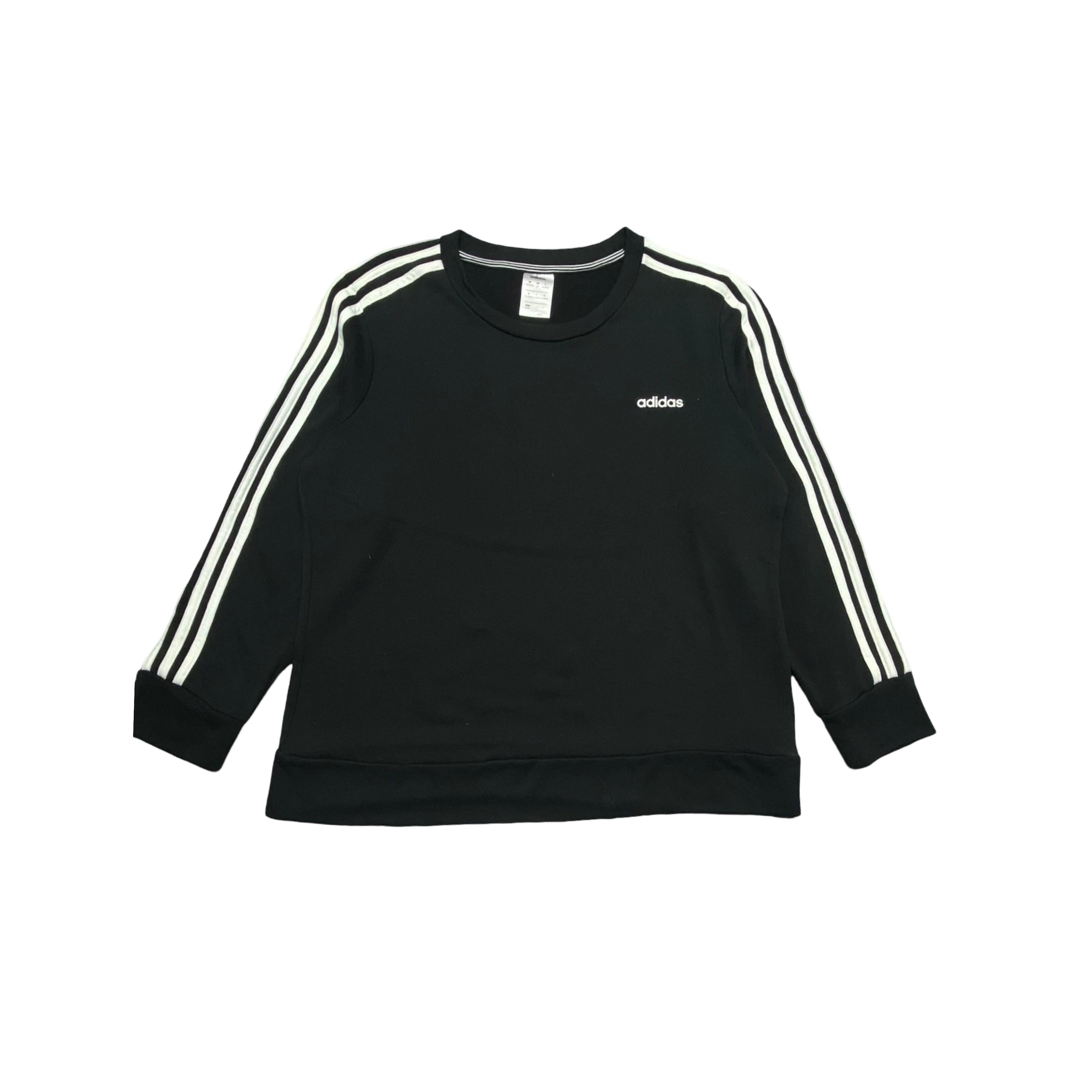 Adidas Black Crew Neck Sweatshirt with Signature 3-Stripe Sleeves | Medium