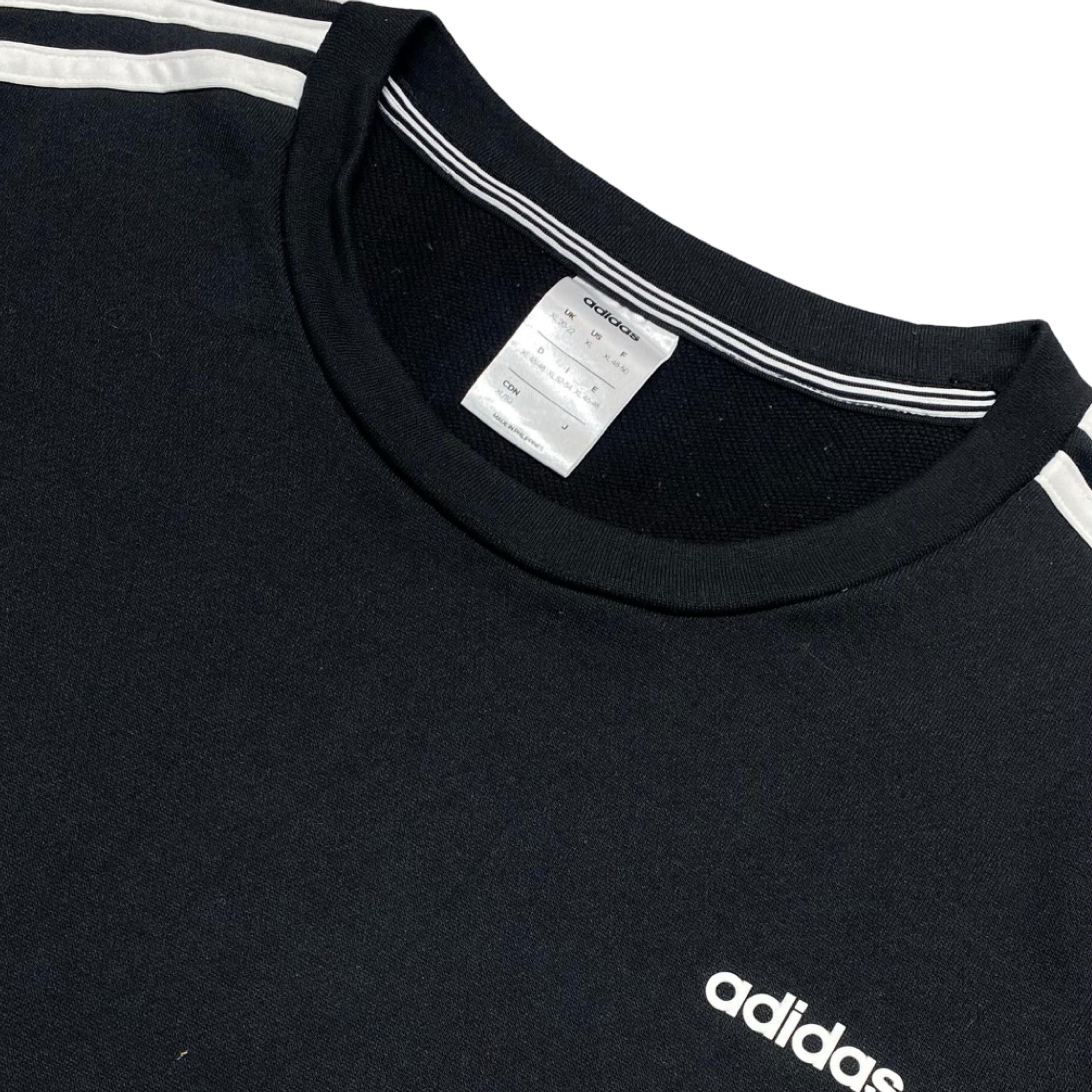 Adidas Black Crew Neck Sweatshirt with Signature 3-Stripe Sleeves | Medium