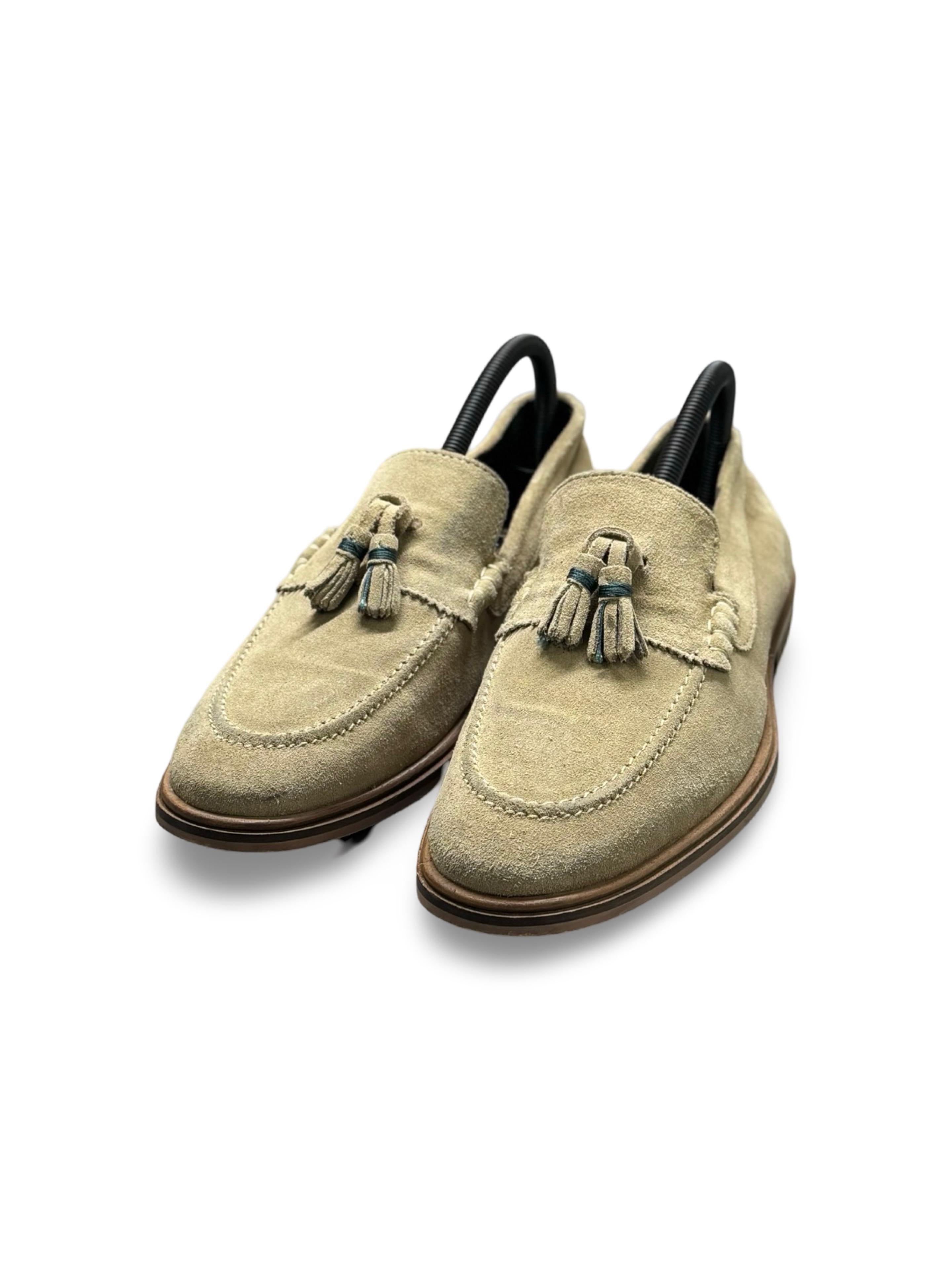 Walk London Beige Suede Tassel Loafers – Size UK 10, US 11