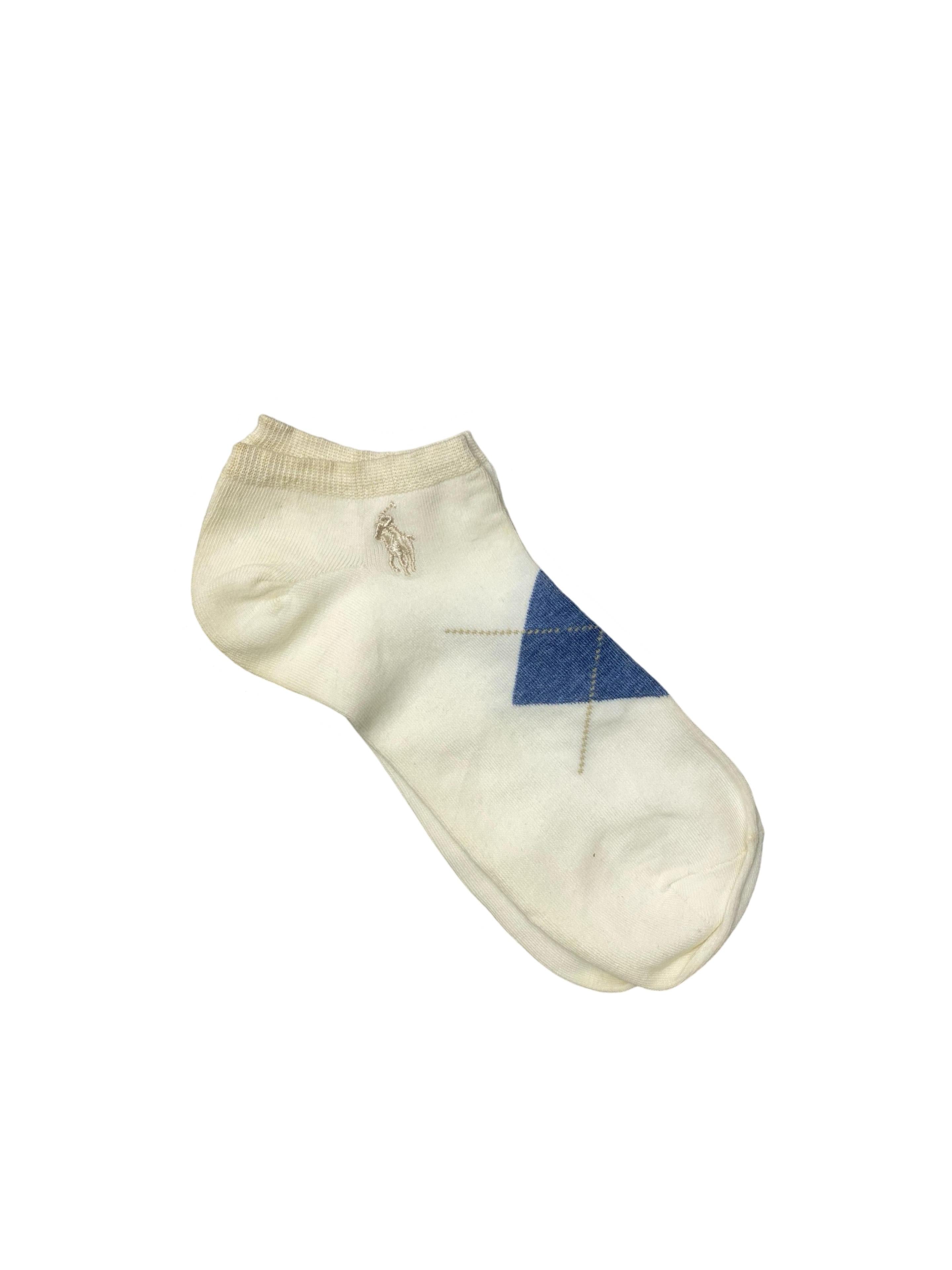 Polo Ralph Lauren Women’s No-Show Socks – White with Colorful Argyle Accents | Pack of 3 | Size: US 5-10