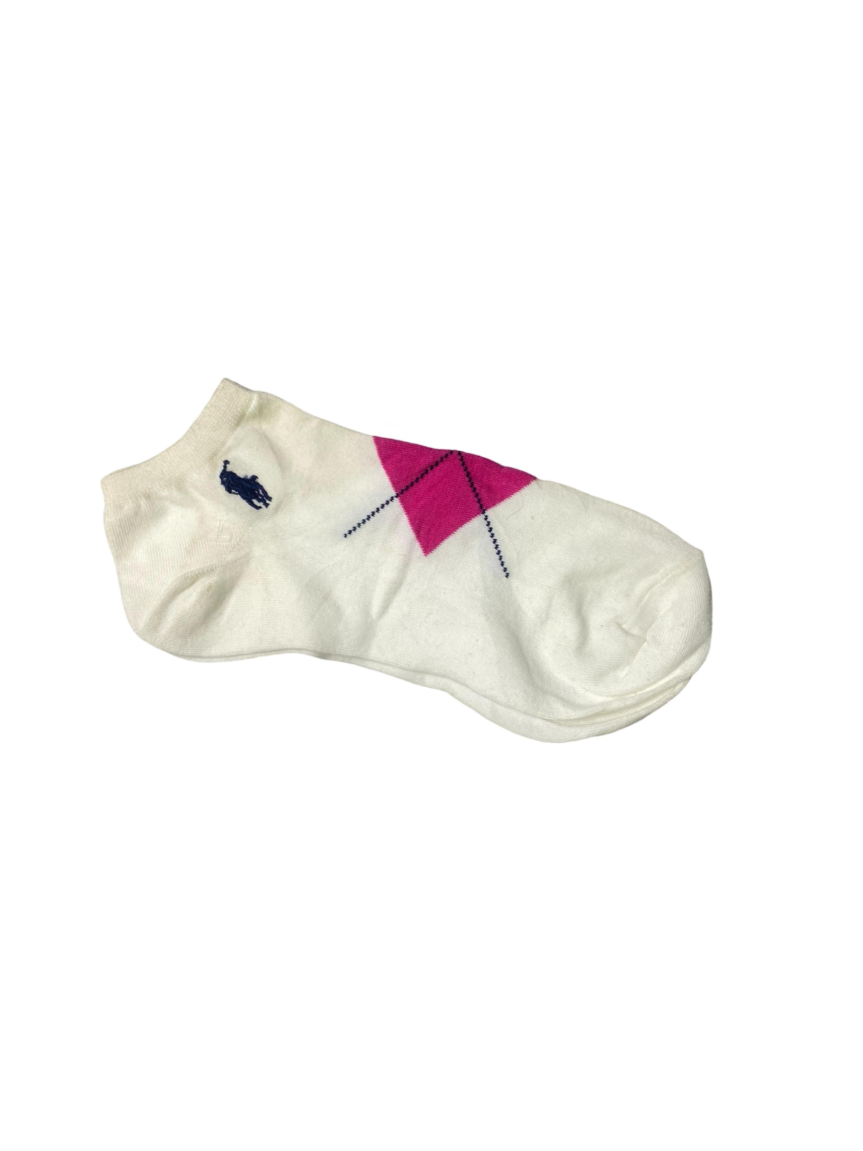 Polo Ralph Lauren Women’s Low-Cut Socks – White with Argyle Pattern | Pack of 3 | Size: US 5-10