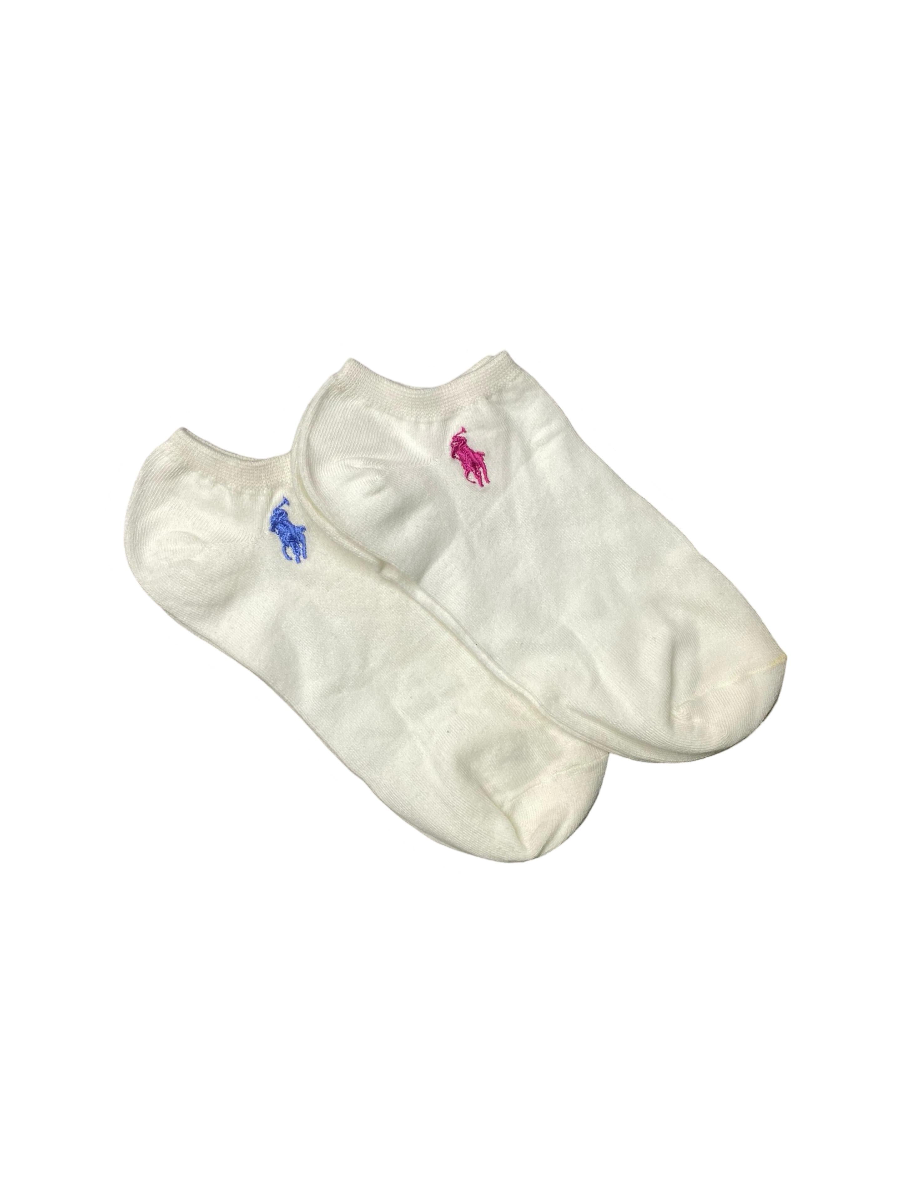 Polo Ralph Lauren Women’s Ankle Socks – White with Colored Logos | Pack of 2 | Size: US 5-10