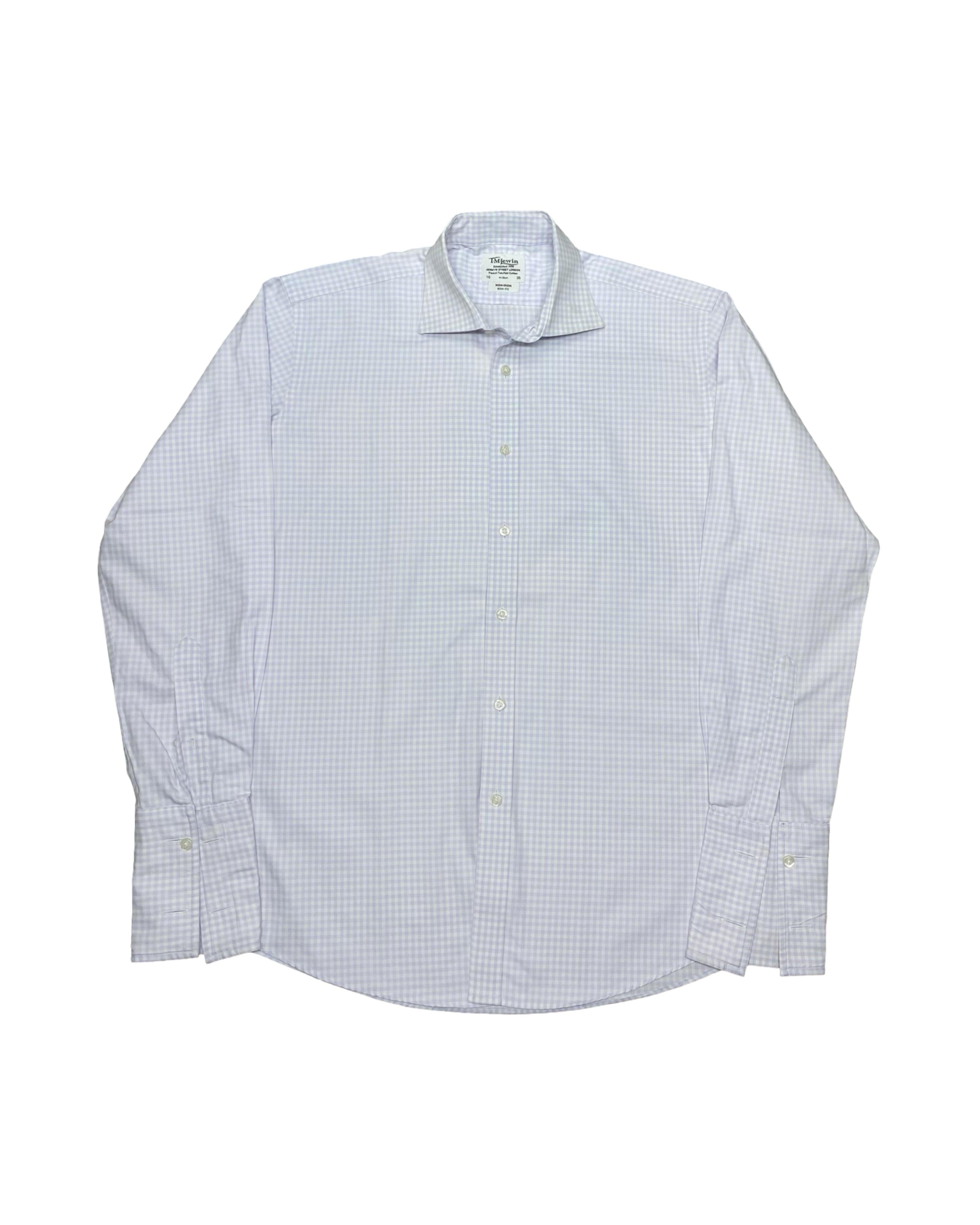 T-M-Lewin Lilac Gingham Slim Fit Dress Shirt | Large | Chest 24”