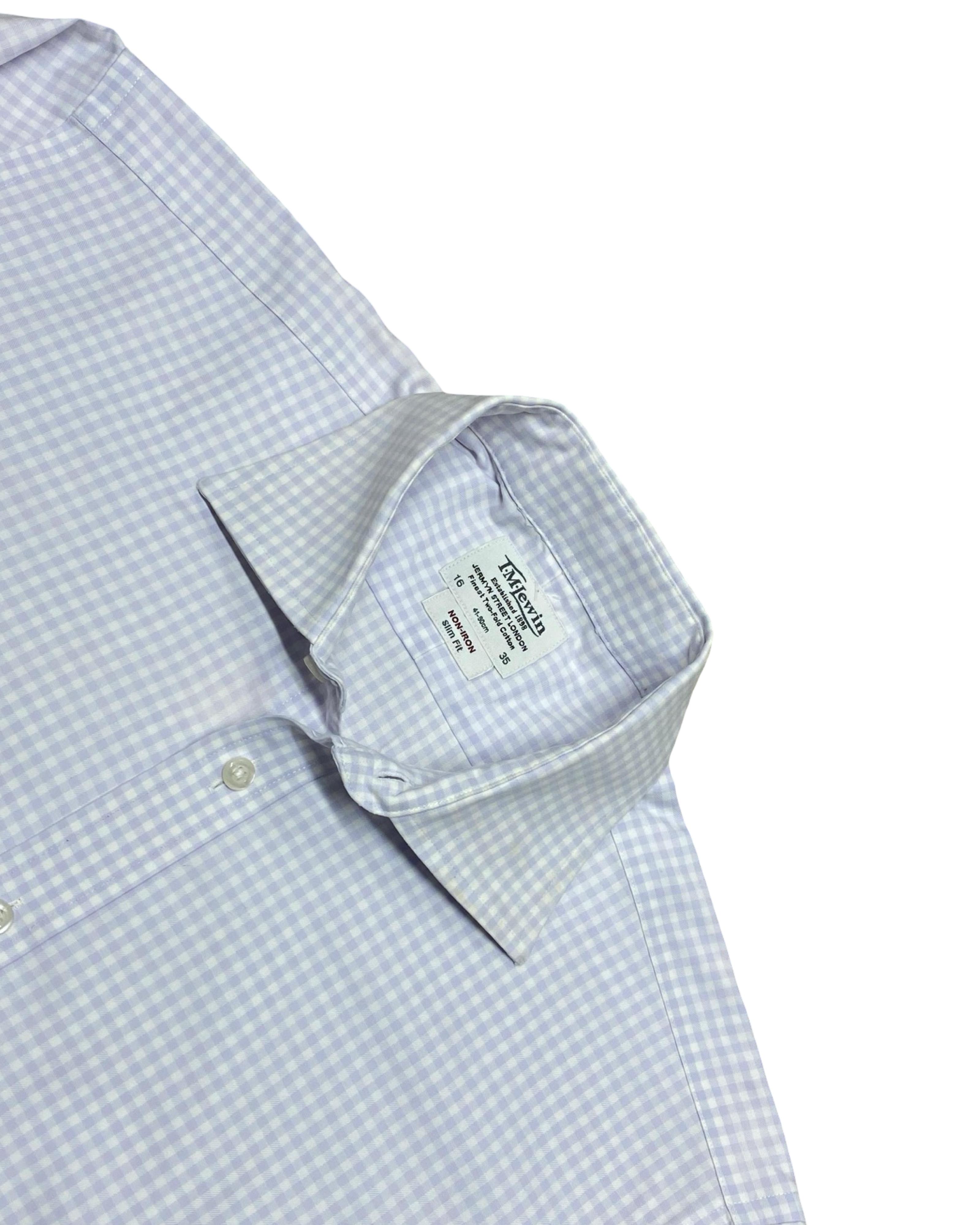 T-M-Lewin Lilac Gingham Slim Fit Dress Shirt | Large | Chest 24”