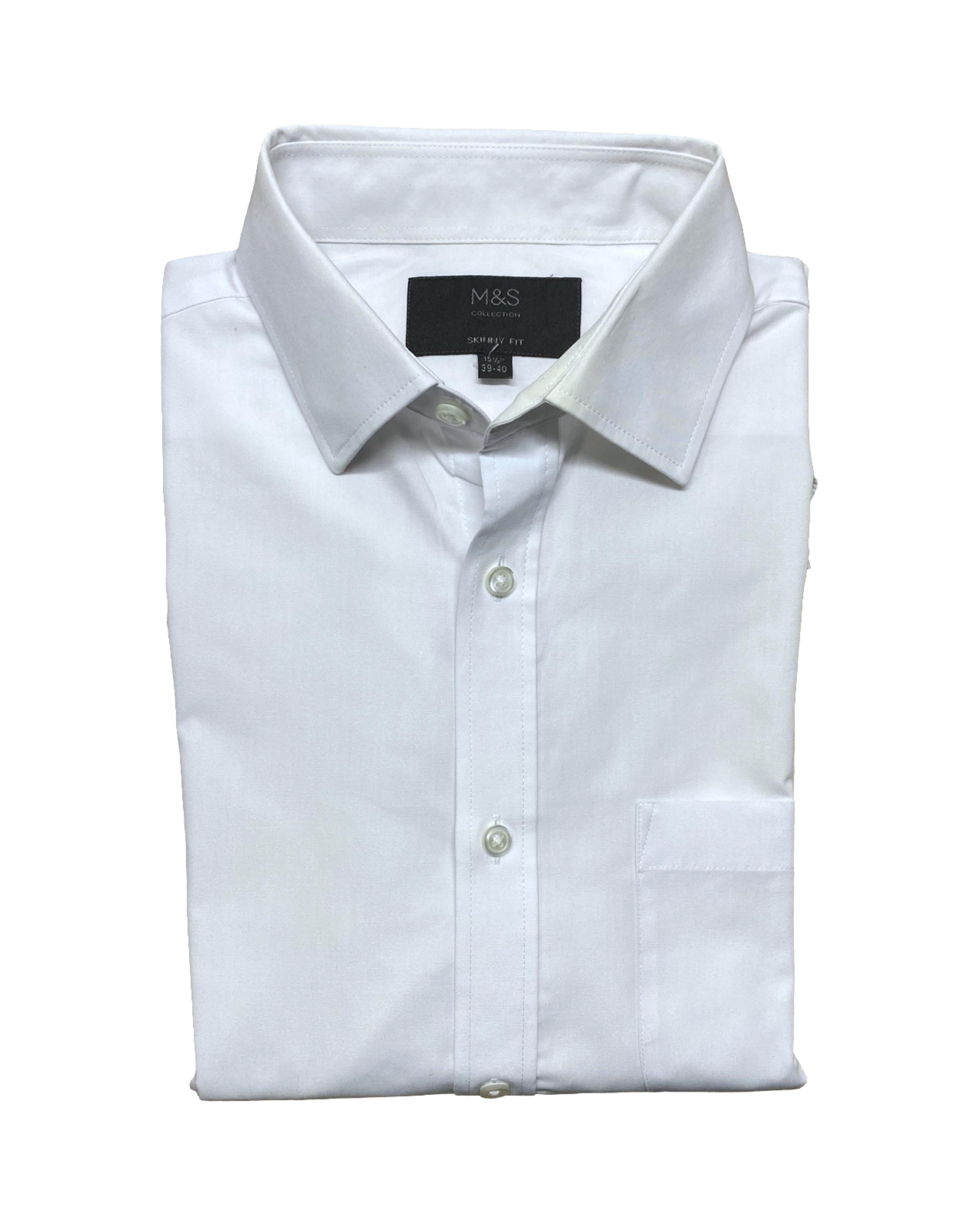 M&S White Slim Fit Long Sleeve Shirt | Medium | Chest 20.5”
