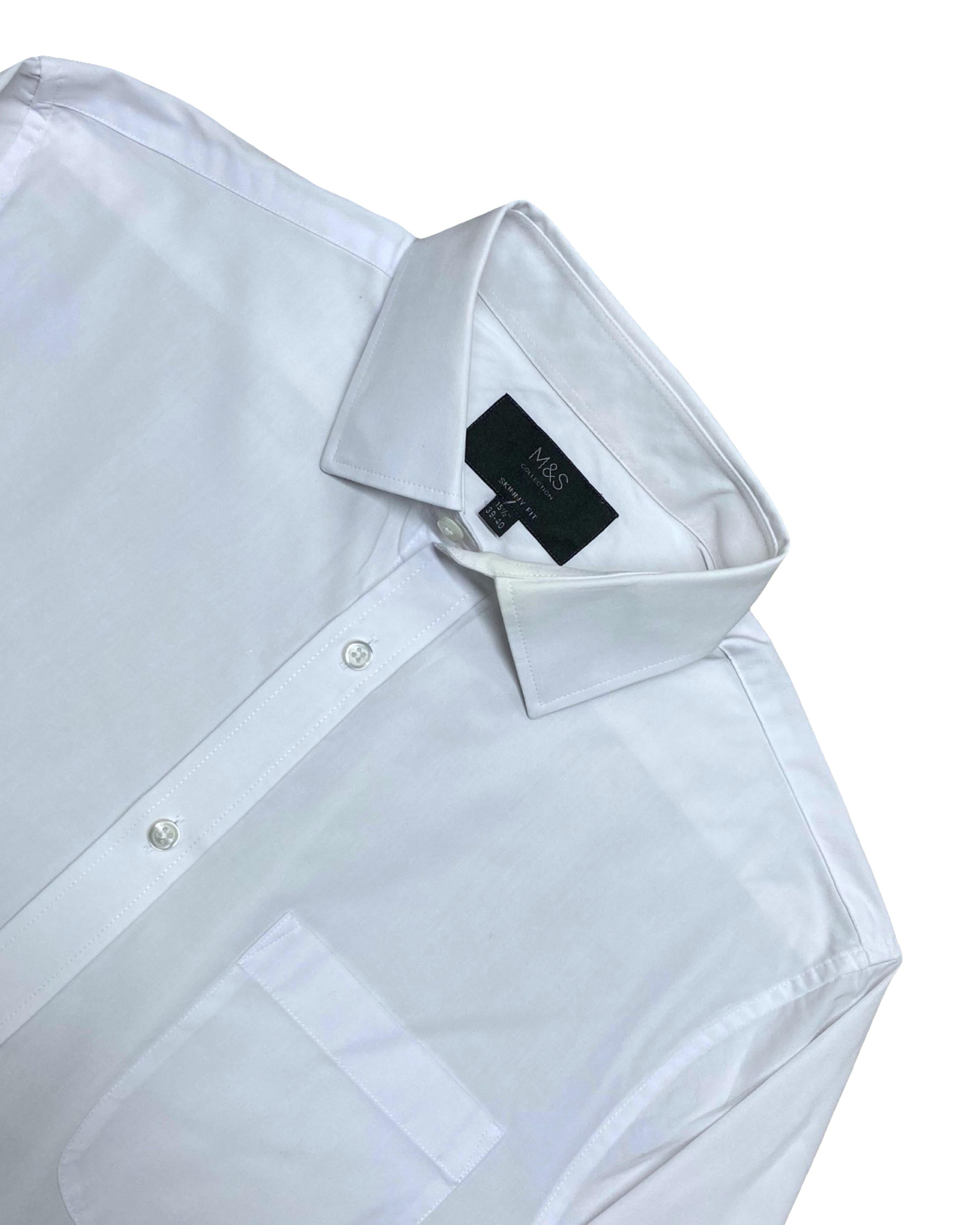 M&S White Slim Fit Long Sleeve Shirt | Medium | Chest 20.5”