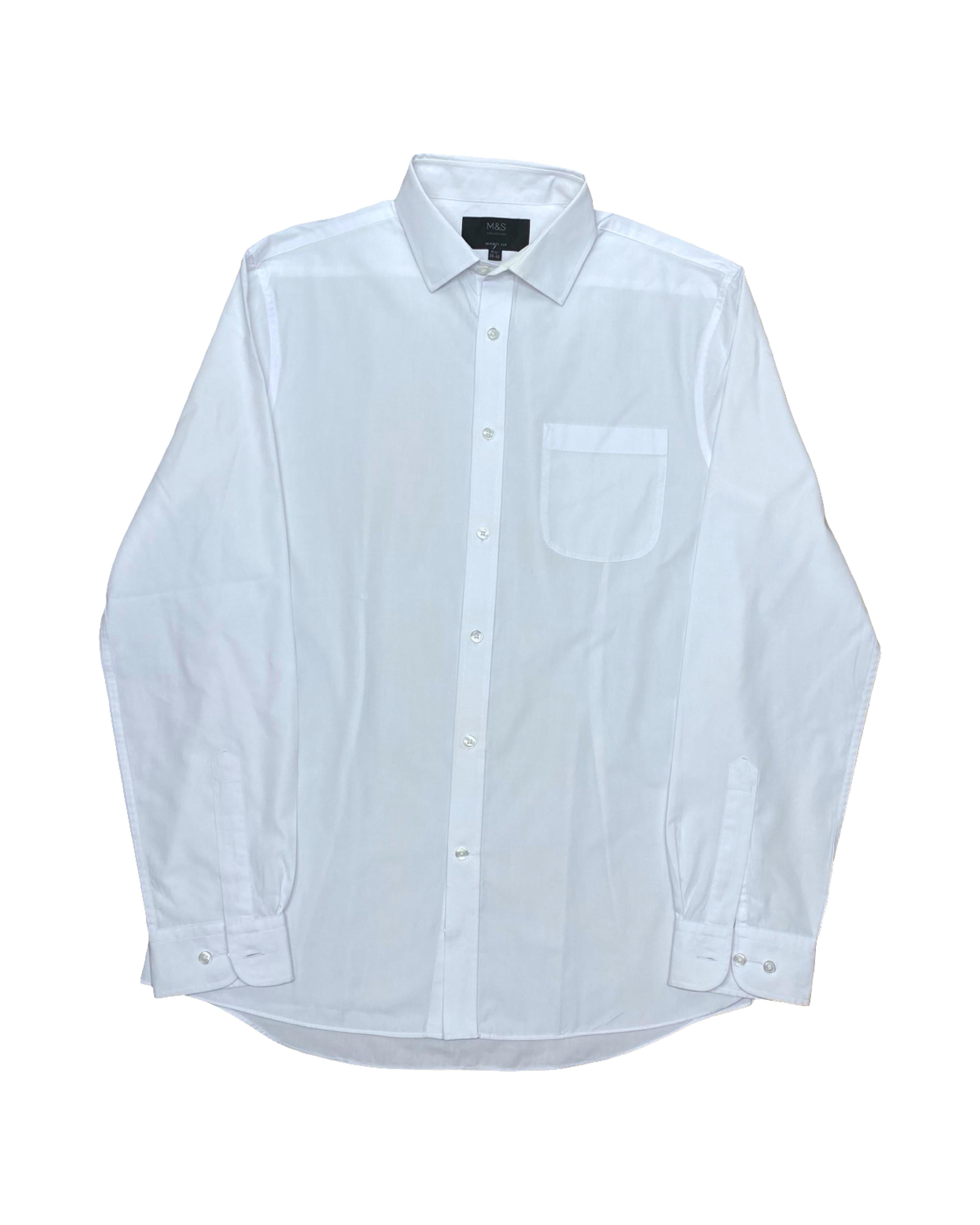 M&S White Slim Fit Long Sleeve Shirt | Medium | Chest 20.5”