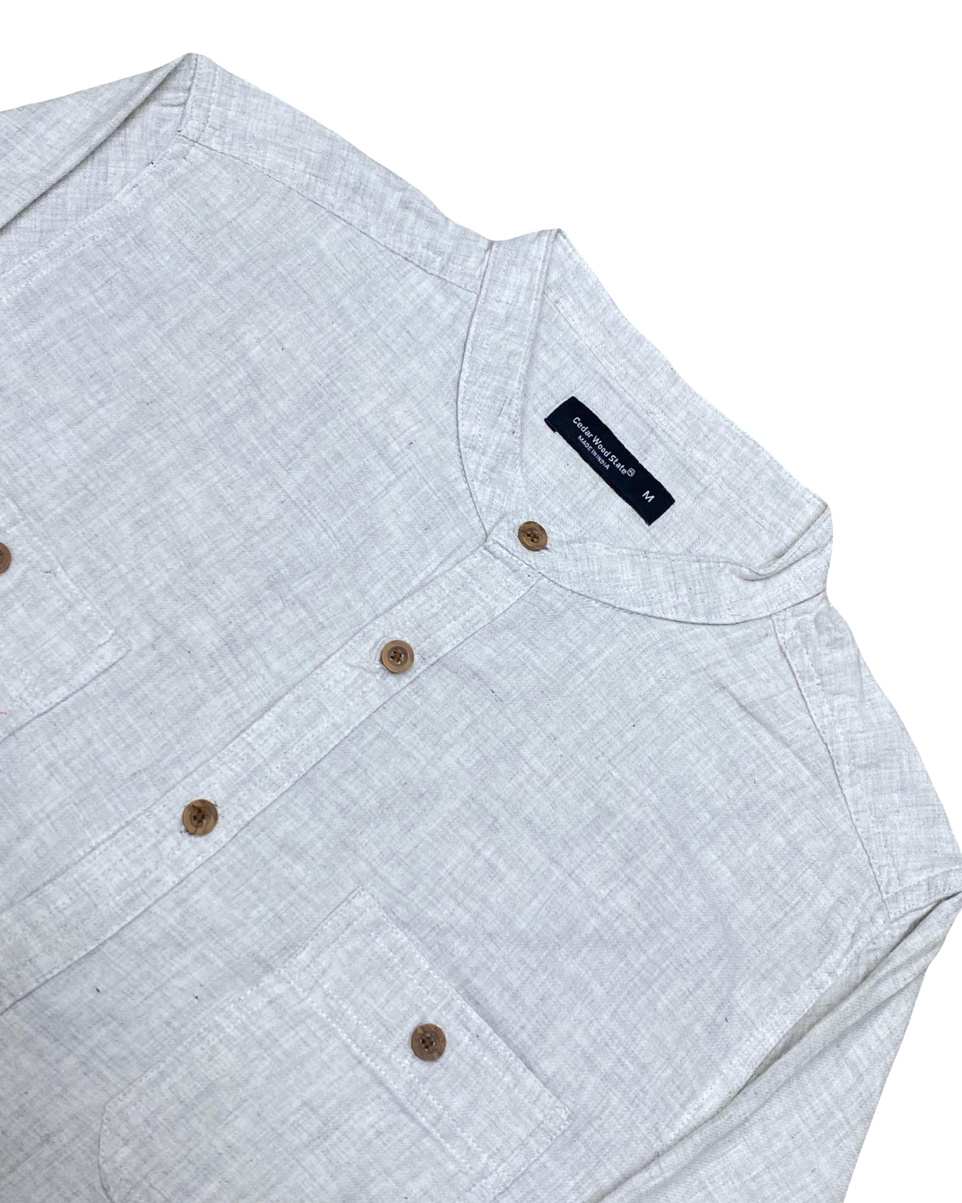 Cedarwood State White Linen Grandad Collar Shirt | Small | Chest 19.5”