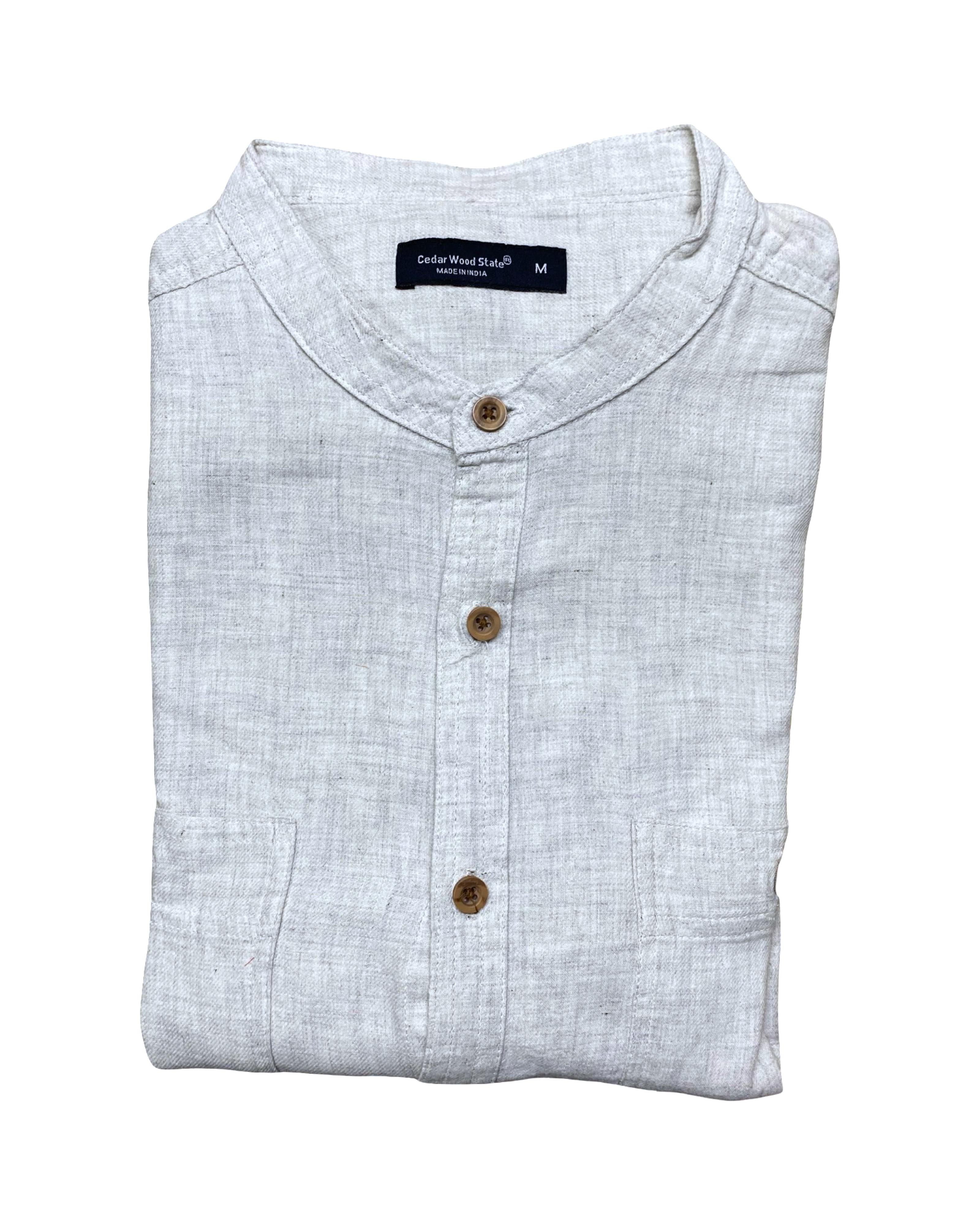 Cedarwood State White Linen Grandad Collar Shirt | Small | Chest 19.5”
