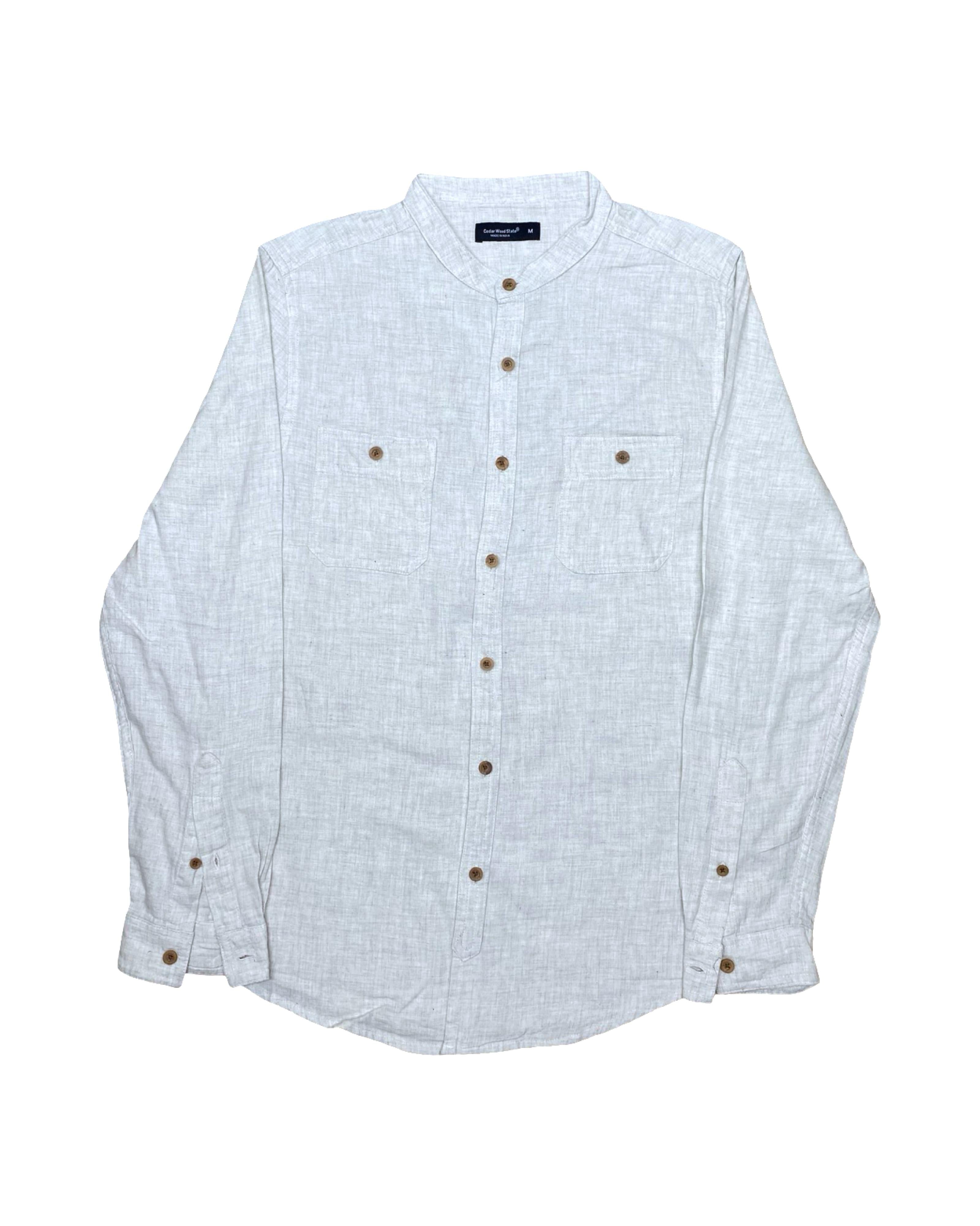 Cedarwood State White Linen Grandad Collar Shirt | Small | Chest 19.5”