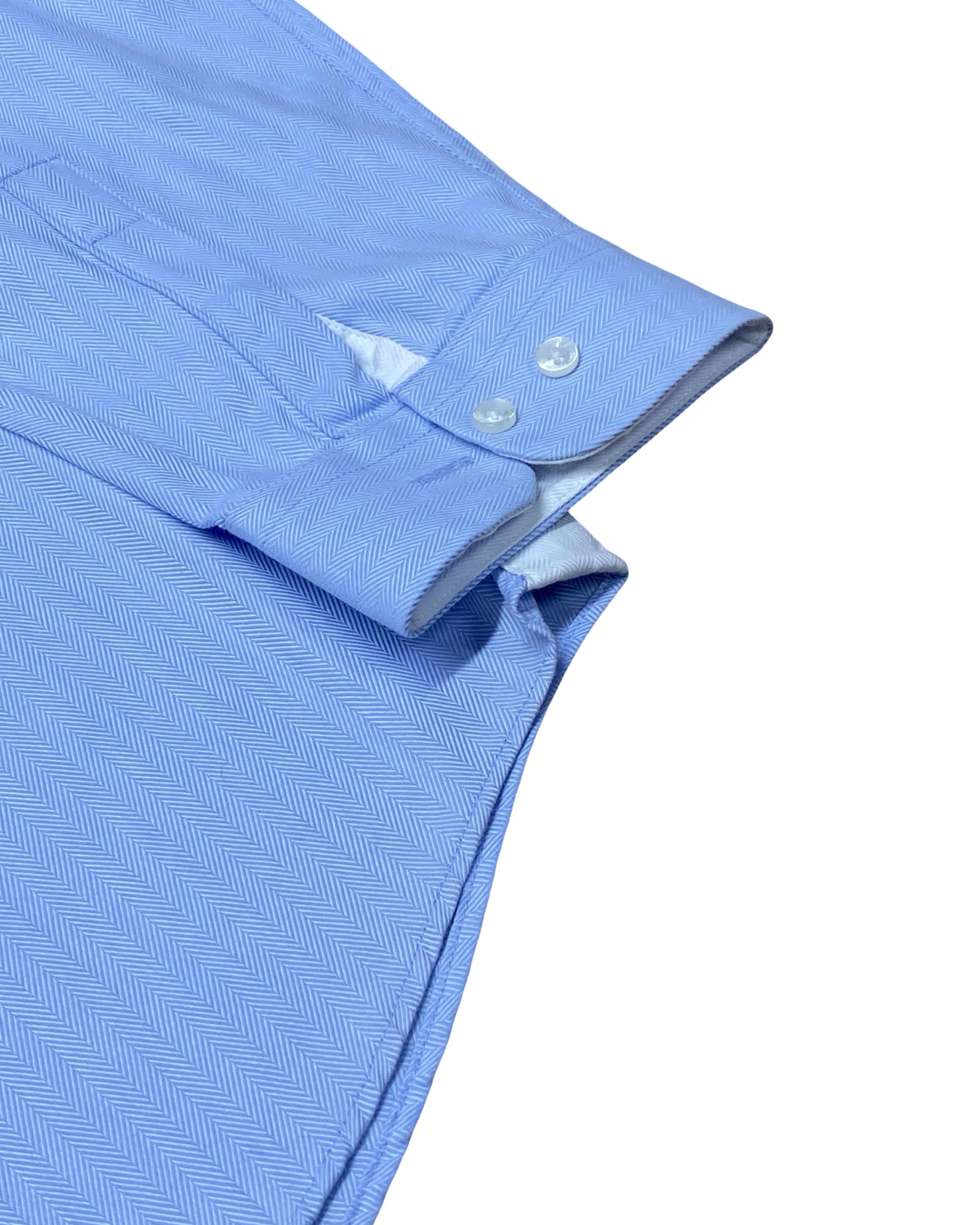 Racing Green Light Blue Herringbone Dress Shirt | Large | Chest 25.5”
