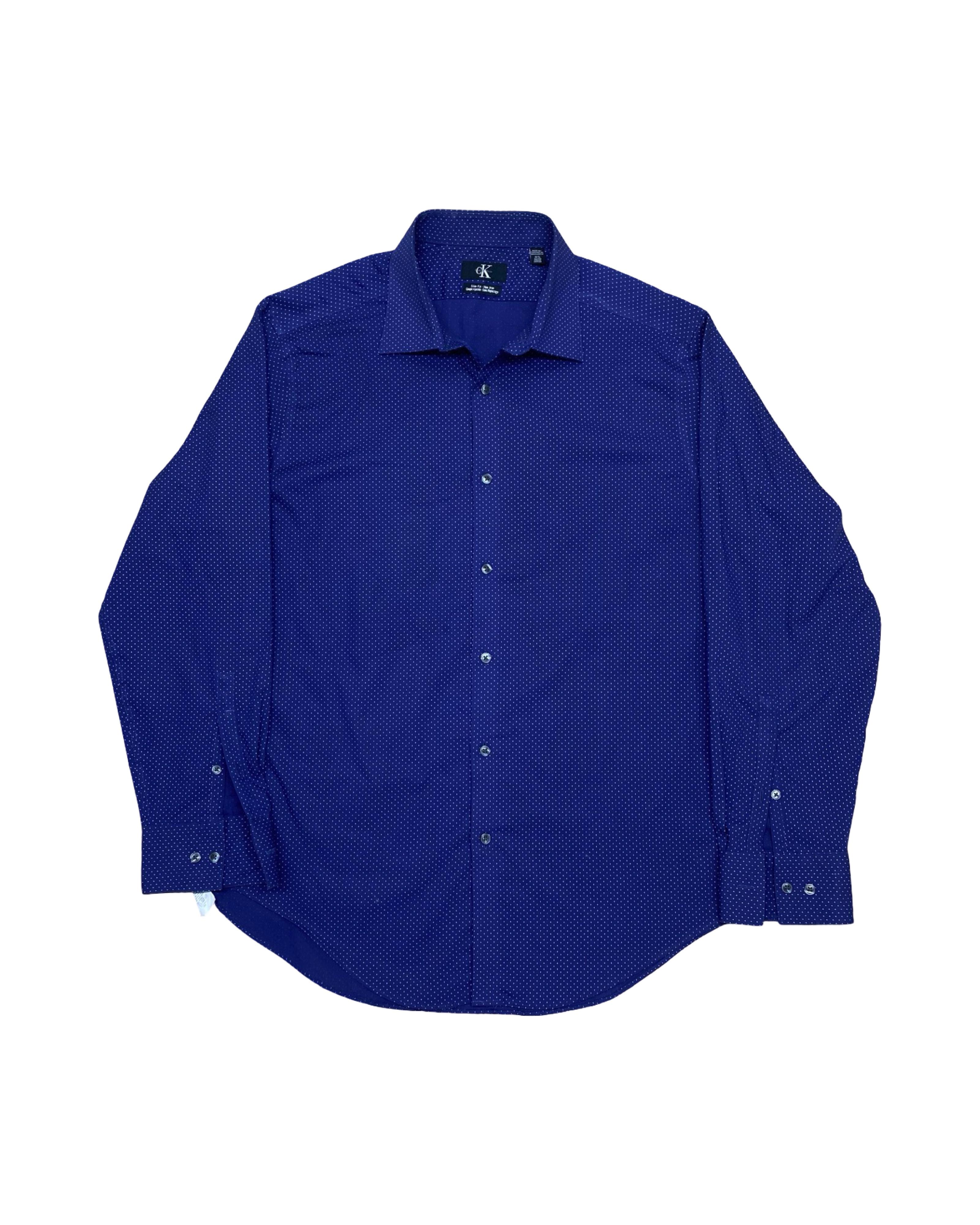 Calvin Klein Navy Polka Dot Dress Shirt | Medium | Chest 22.5”