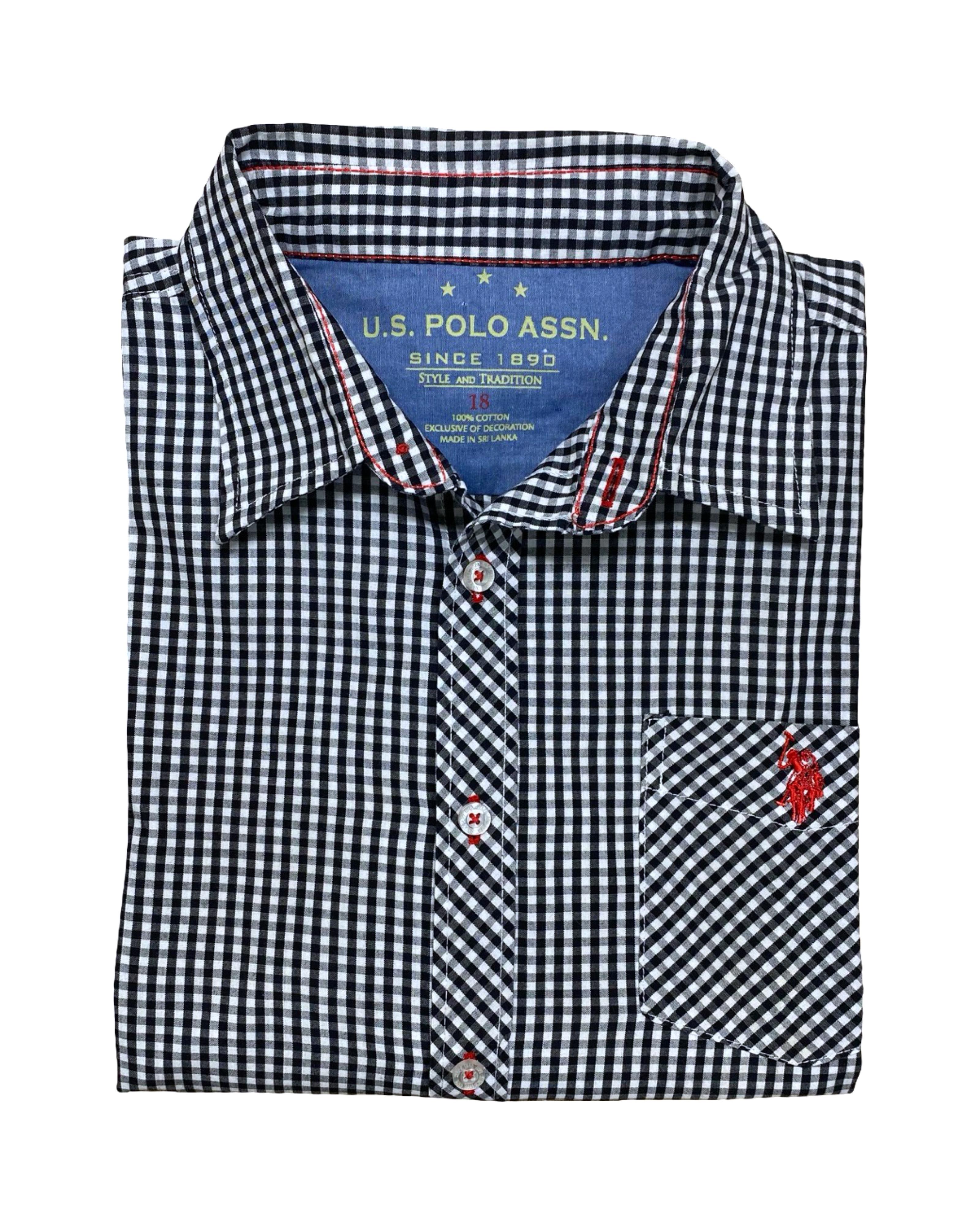 U.S. Polo Assn. Black & White Check Shirt | Medium | Chest 21”