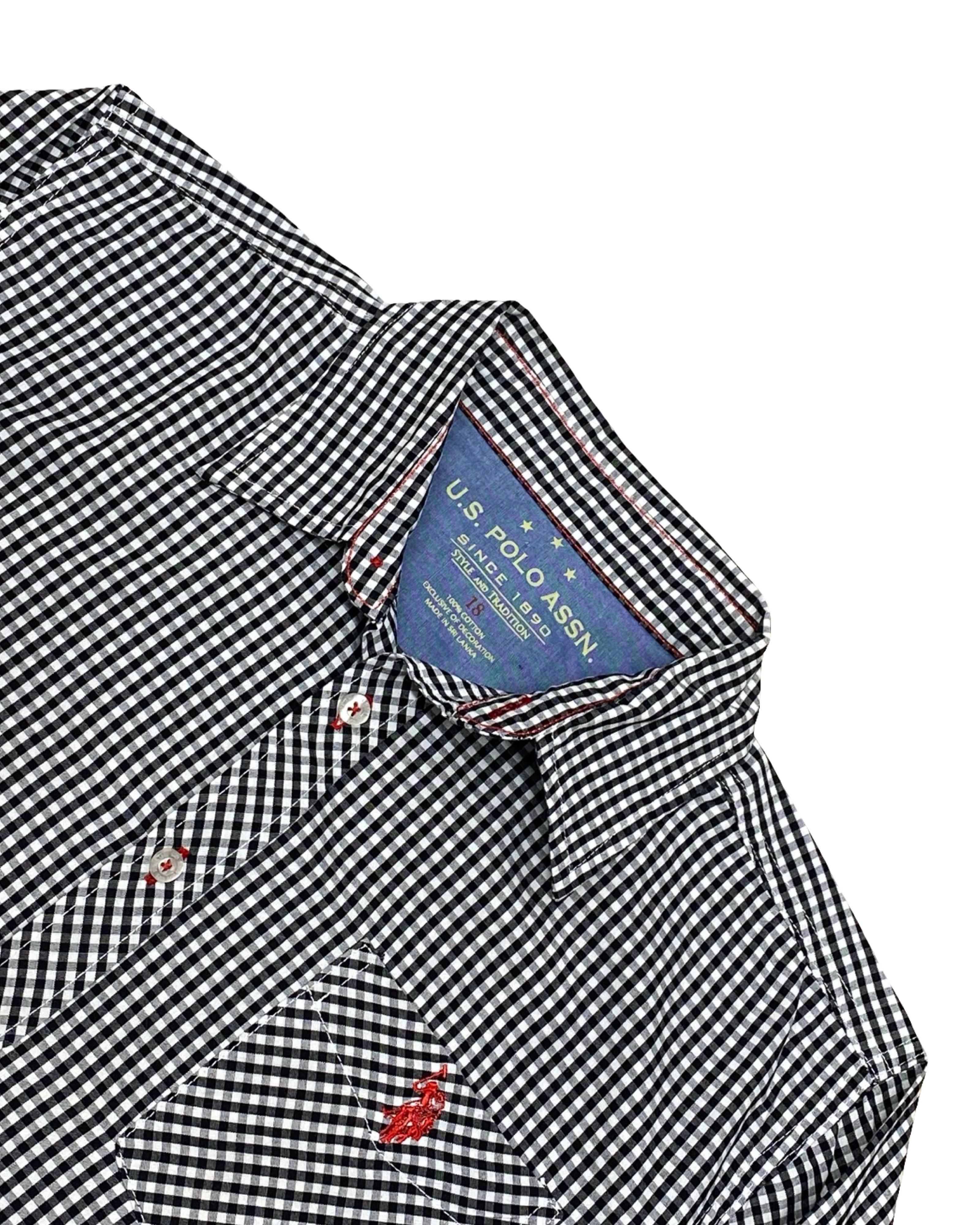U.S. Polo Assn. Black & White Check Shirt | Medium | Chest 21”