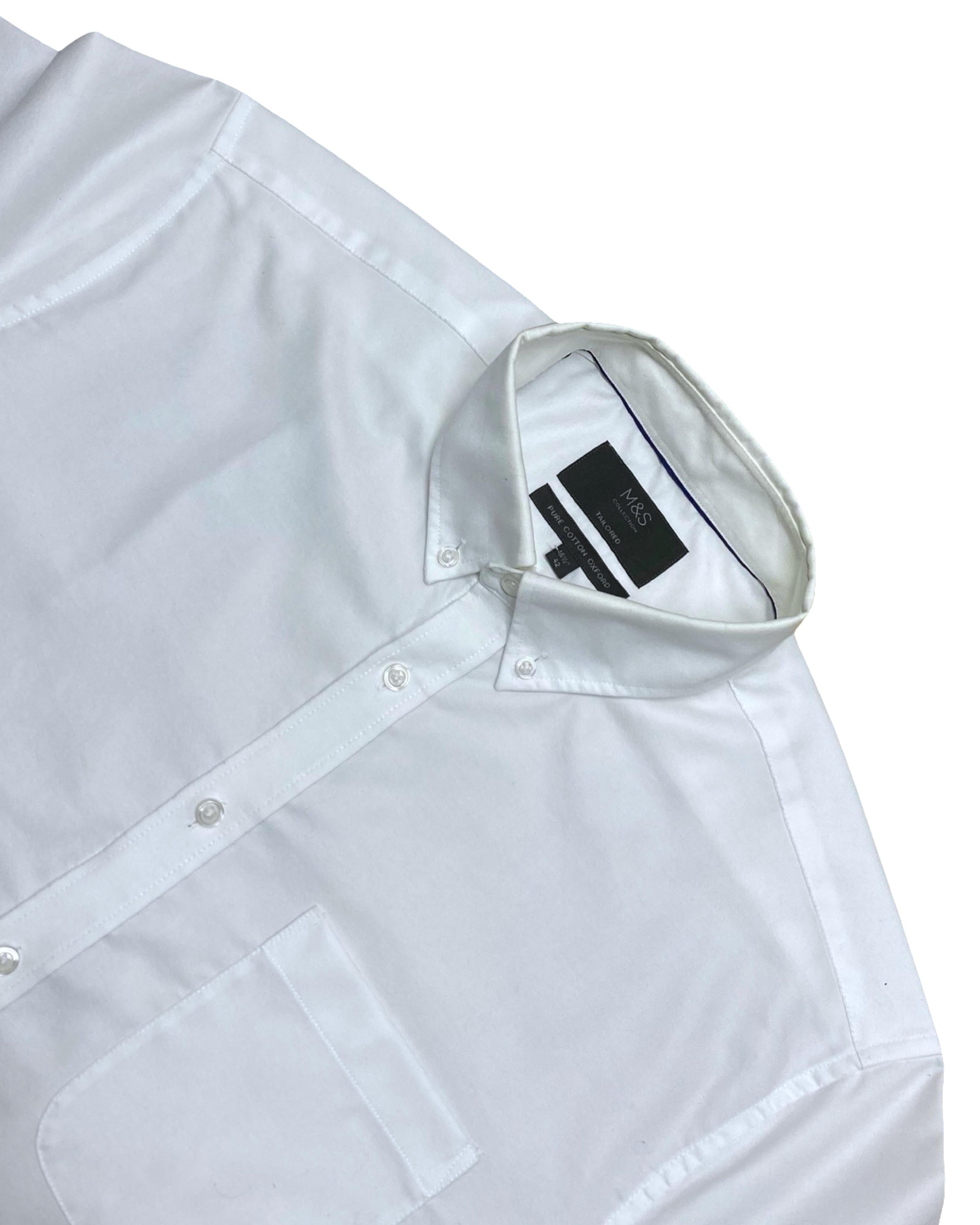 M&S White Short Sleeve Button-Up Shirt | Large | Chest 23.5”